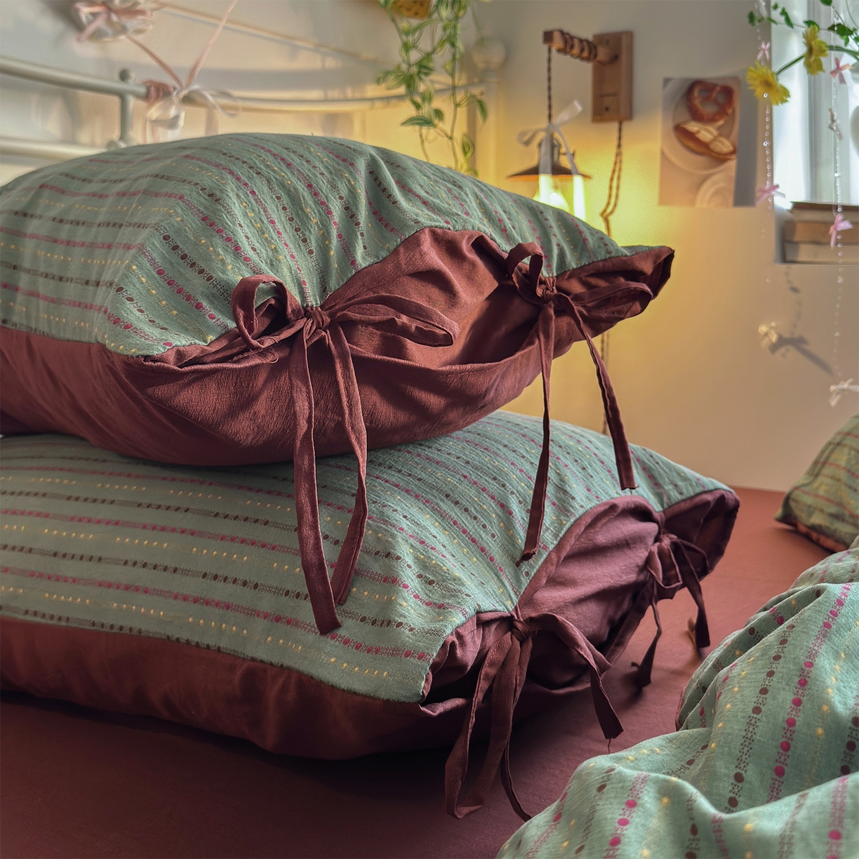 91家纺网 家纺一手货源 找家纺 优选 2026新款小清新直播热卖款云感双层纱木棉床盖四件套系列 费尔岛