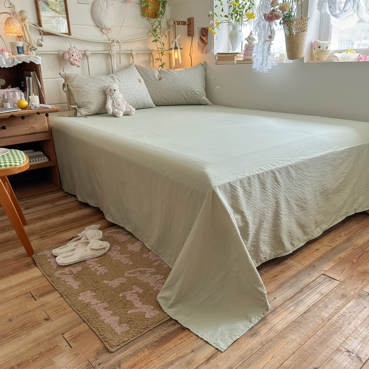 91家纺网 家纺一手货源 找家纺 优选良品 2026新款小清新直播热卖款云感双层纱木棉四件套系列（小红书热款推荐） 两只汪汪