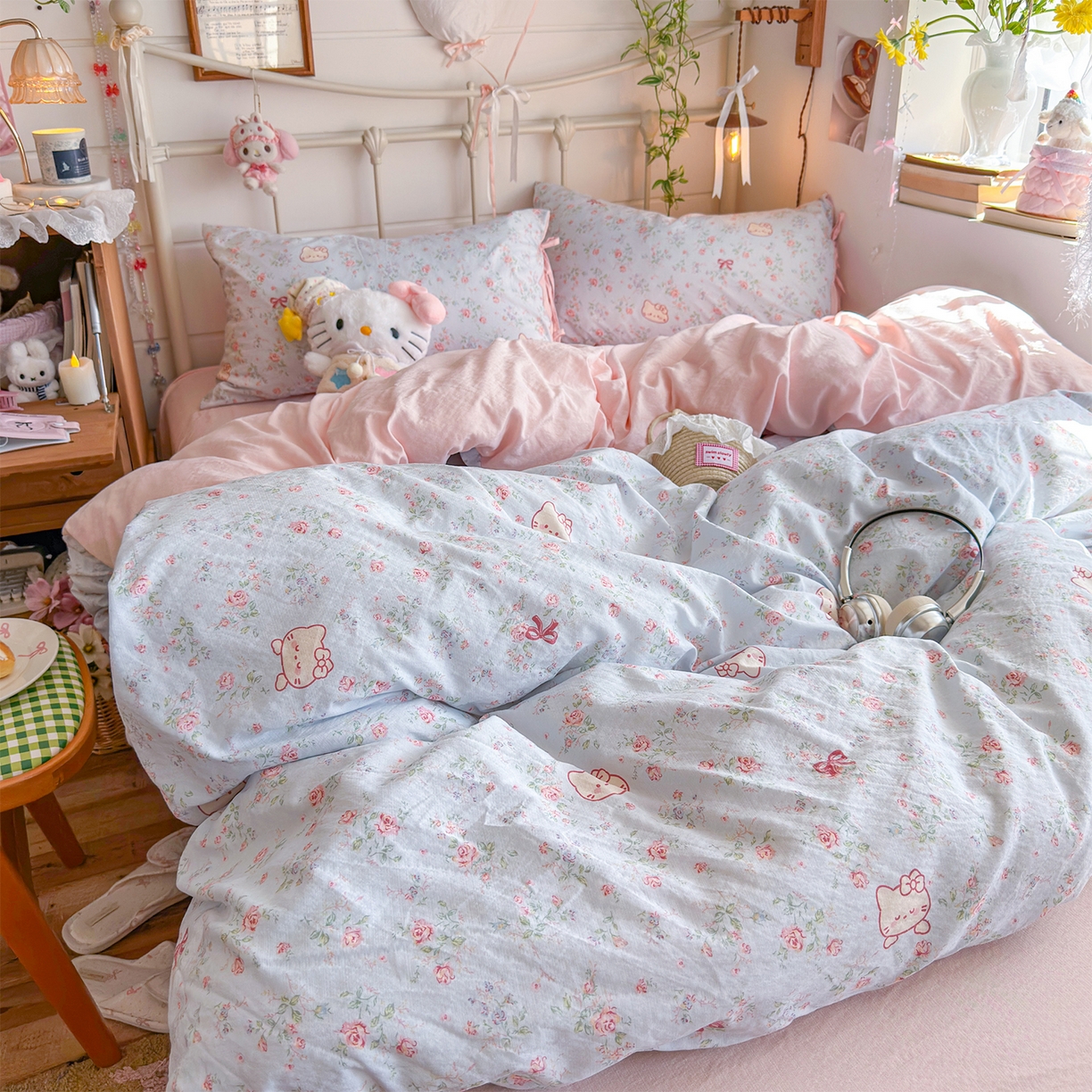 91家纺网 家纺一手货源 找家纺 优选 2026新款小清新直播热卖款云感双层纱木棉床盖四件套系列 花甜喵