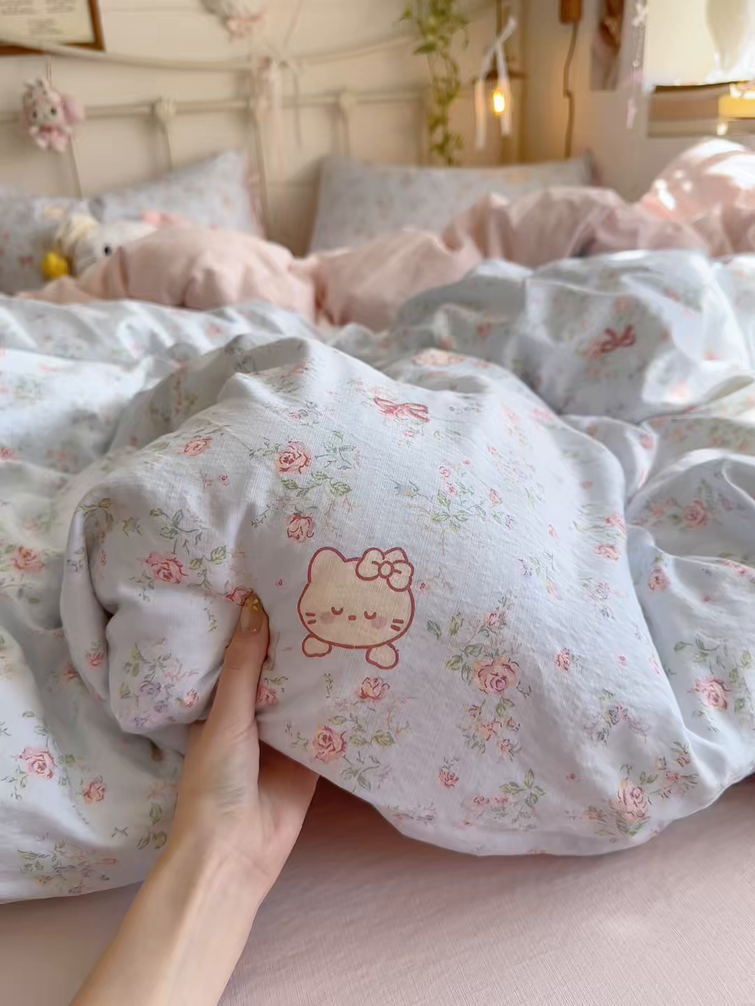 91家纺网 家纺一手货源 找家纺 优选 2026新款小清新直播热卖款云感双层纱木棉床盖四件套系列 花甜喵