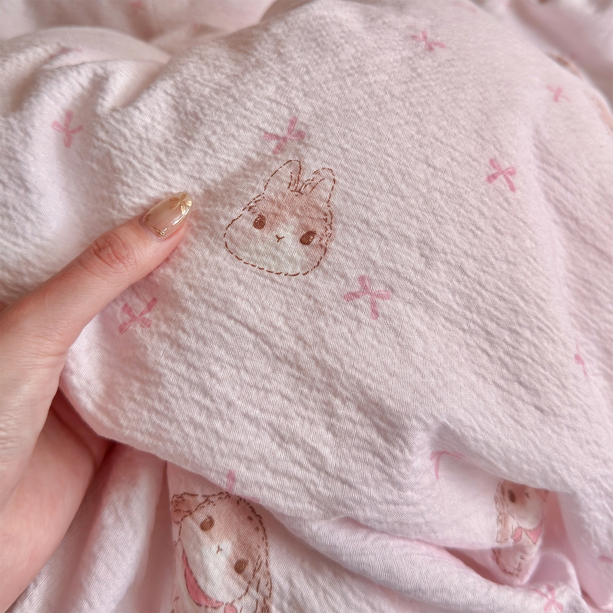 91家纺网 家纺一手货源 找家纺 优选良品 2026新款小清新直播热卖款云感双层纱木棉四件套系列（小红书热款推荐） 萌萌免