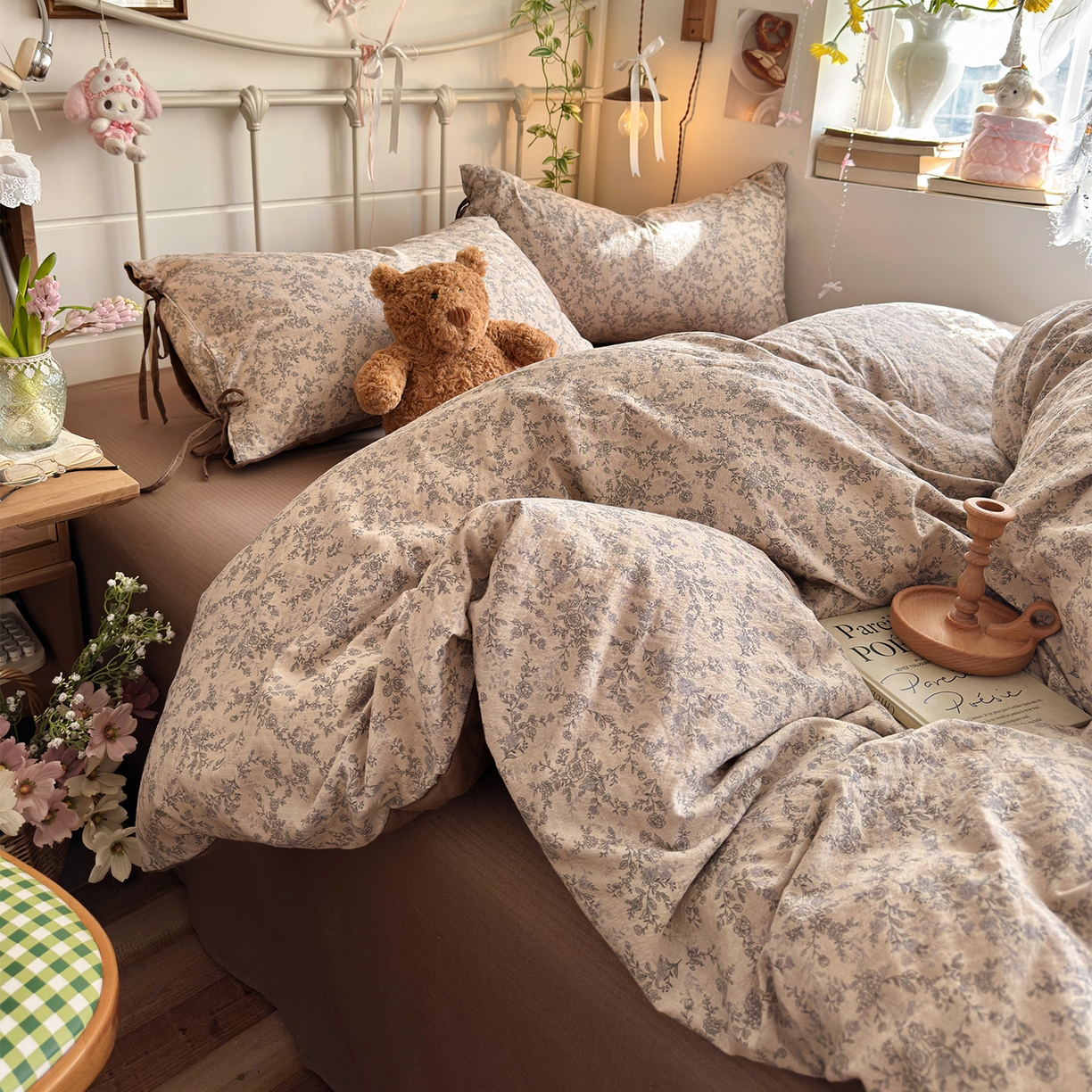 91家纺网 家纺一手货源 找家纺 优选良品 2026新款小清新直播热卖款云感双层纱木棉四件套系列（小红书热款推荐） 清墨