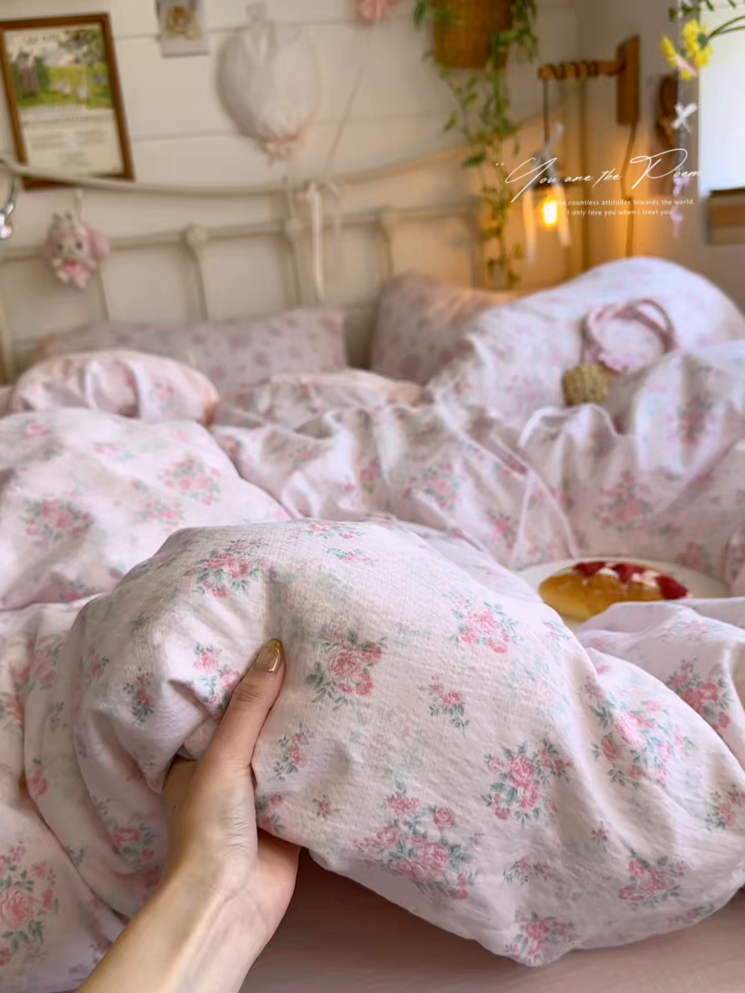 91家纺网 家纺一手货源 找家纺 优选 2026新款小清新直播热卖款云感双层纱木棉床盖四件套系列 花漾