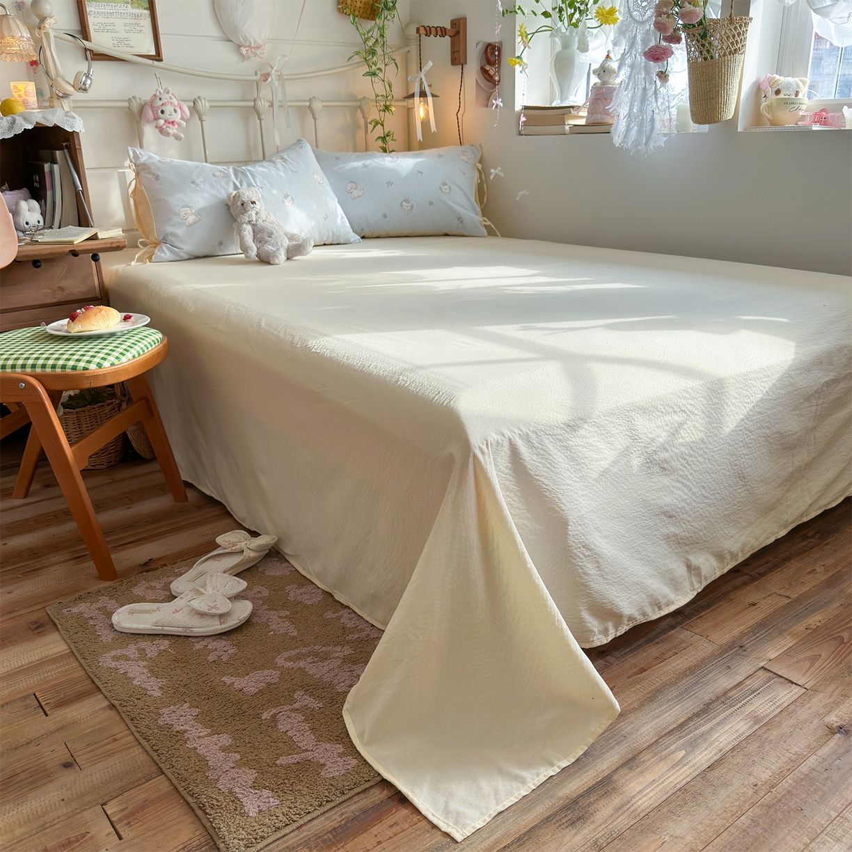 91家纺网 家纺一手货源 找家纺 优选良品 2026新款小清新直播热卖款云感双层纱木棉四件套系列（小红书热款推荐） 幸运狗狗