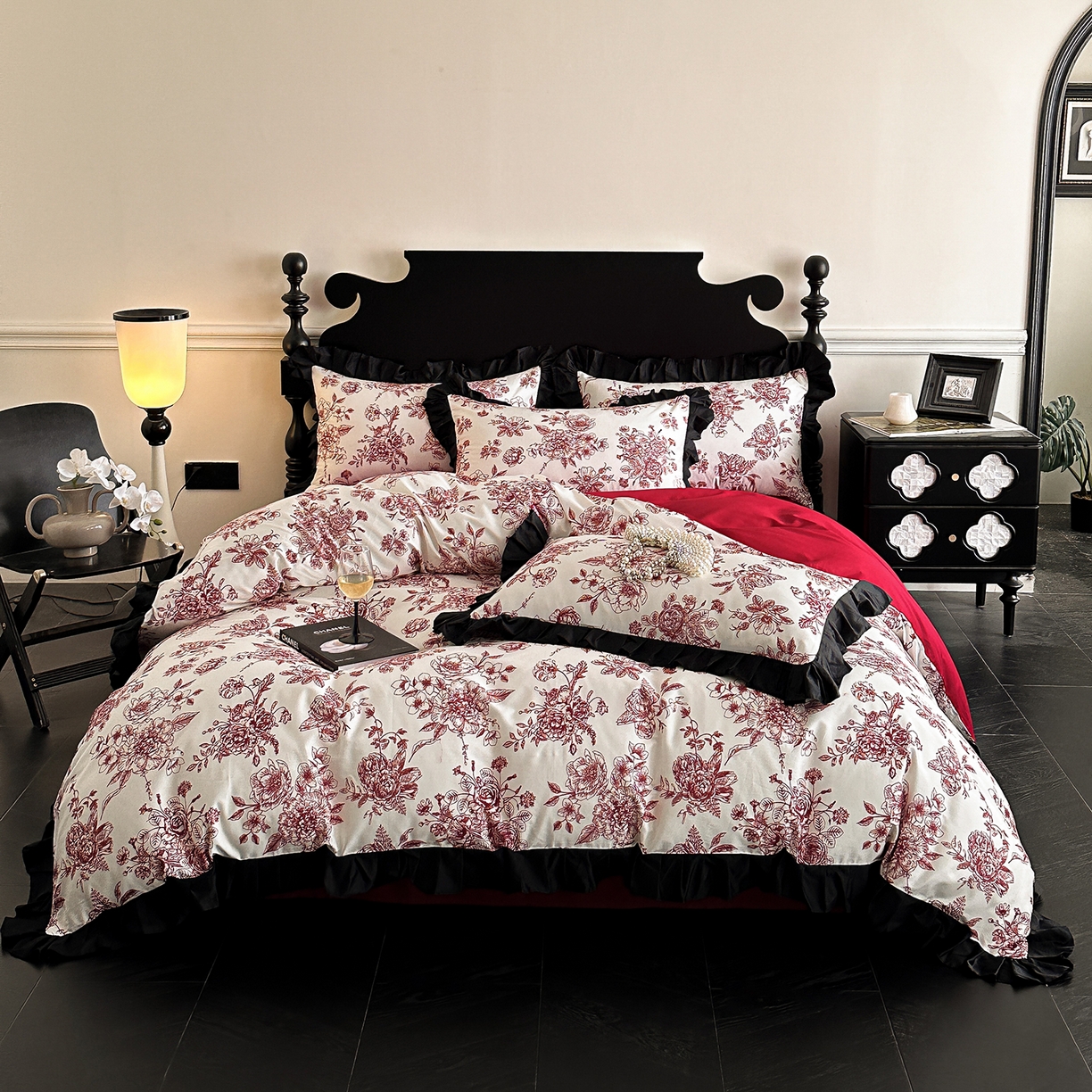 91家纺网 家纺一手货源 找家纺 （总）置顶家纺 2026新款数码印花褶皱拼接亲肤系列四件套-素澜