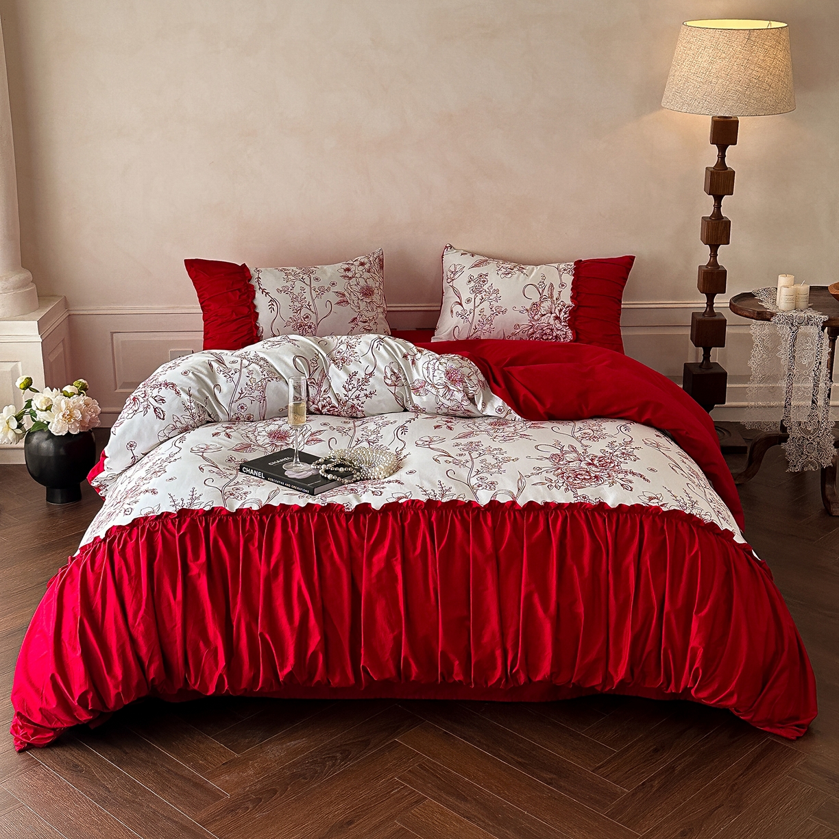 91家纺网 家纺一手货源 找家纺 （总）置顶家纺 2026新款数码印花褶皱拼接亲肤系列四件套-素澜