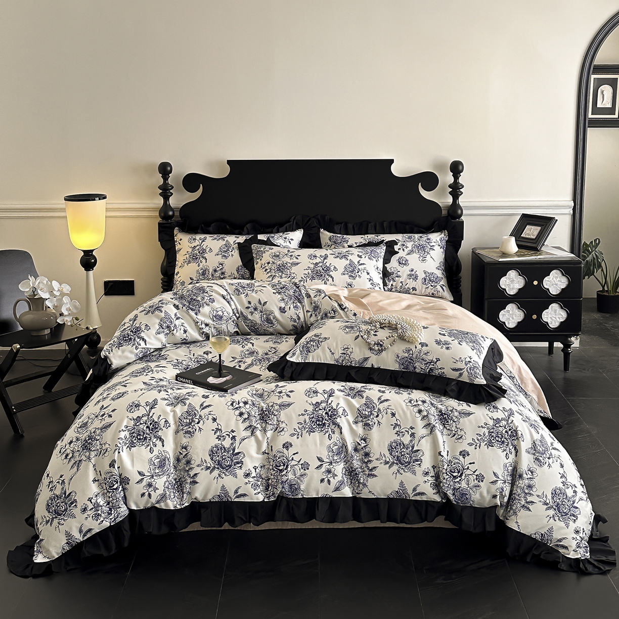 91家纺网 家纺一手货源 找家纺 置顶家纺 2026新款数码印花褶皱拼接亲肤系列四件套-素澜 珈蜜-咖