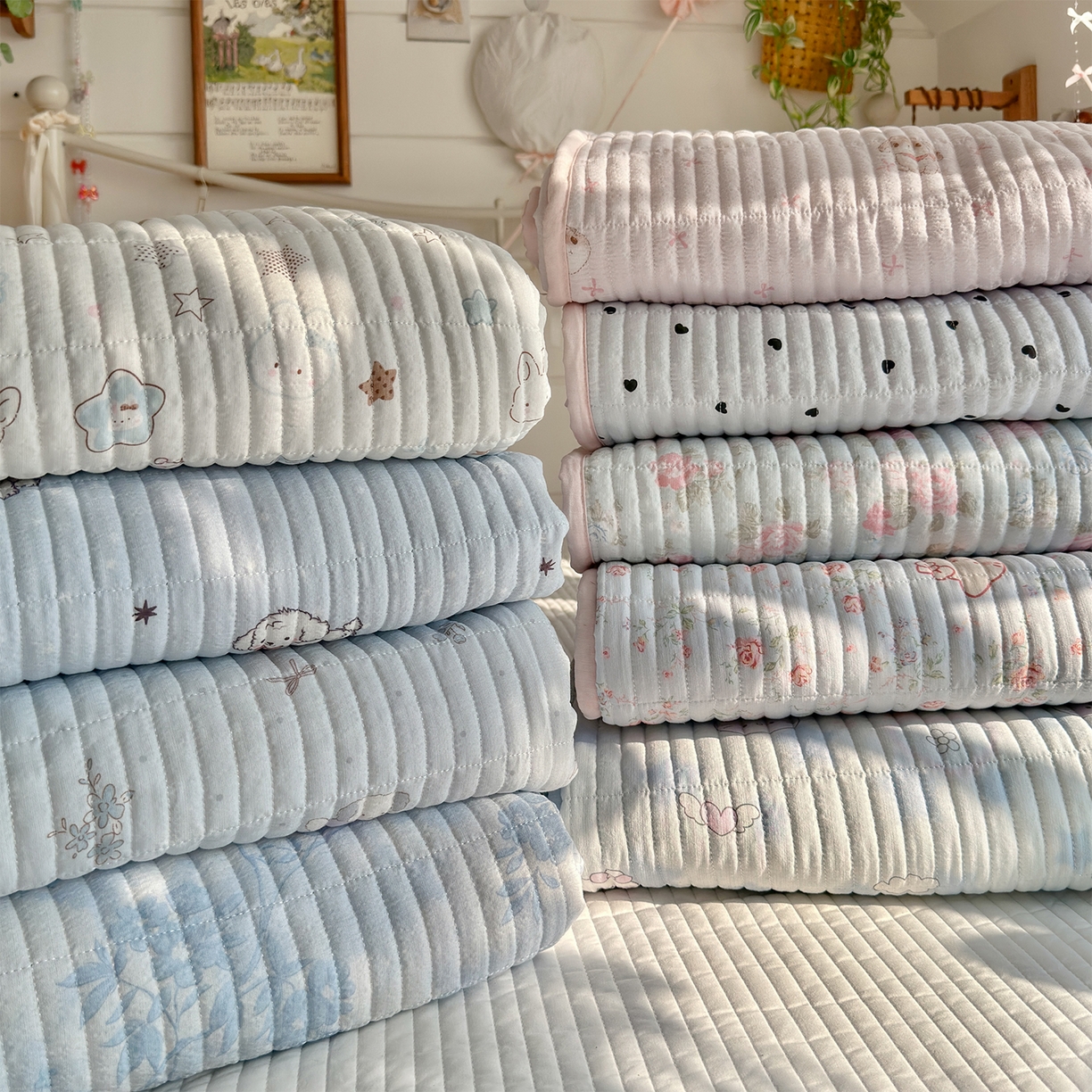 91家纺网 家纺一手货源 找家纺 优选良品 2026新款小清新直播热卖款云感双层纱木棉四件套系列（小红书热款推荐） 组合图仅供展示不可下单