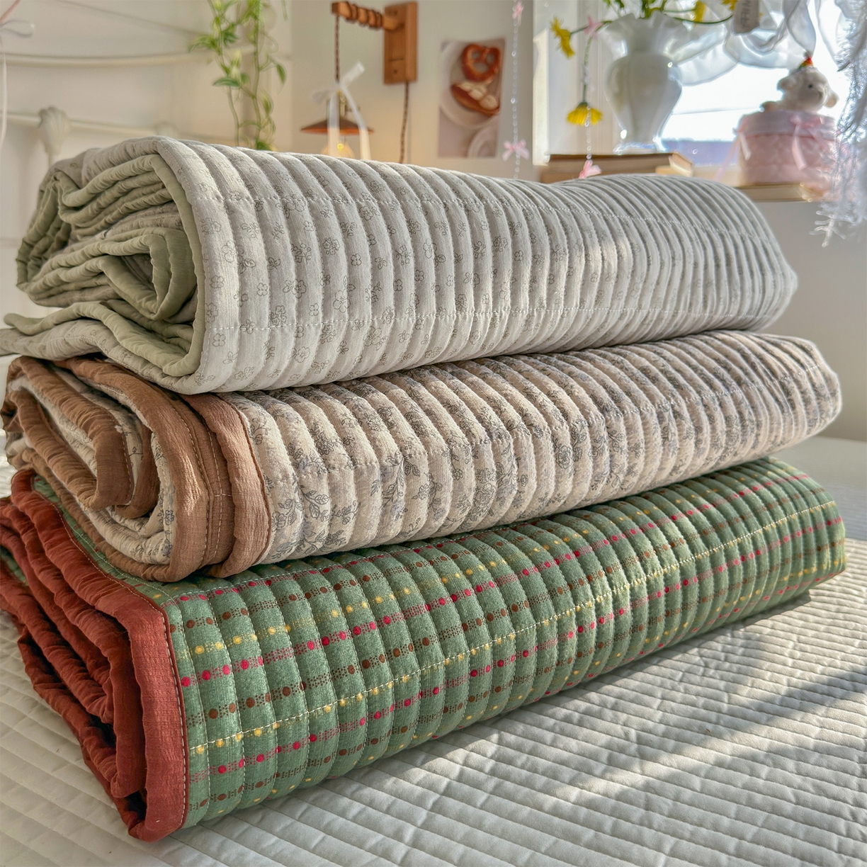 91家纺网 家纺一手货源 找家纺 优选良品 2026新款小清新直播热卖款云感双层纱木棉四件套系列（小红书热款推荐） 组合图仅供展示不可下单