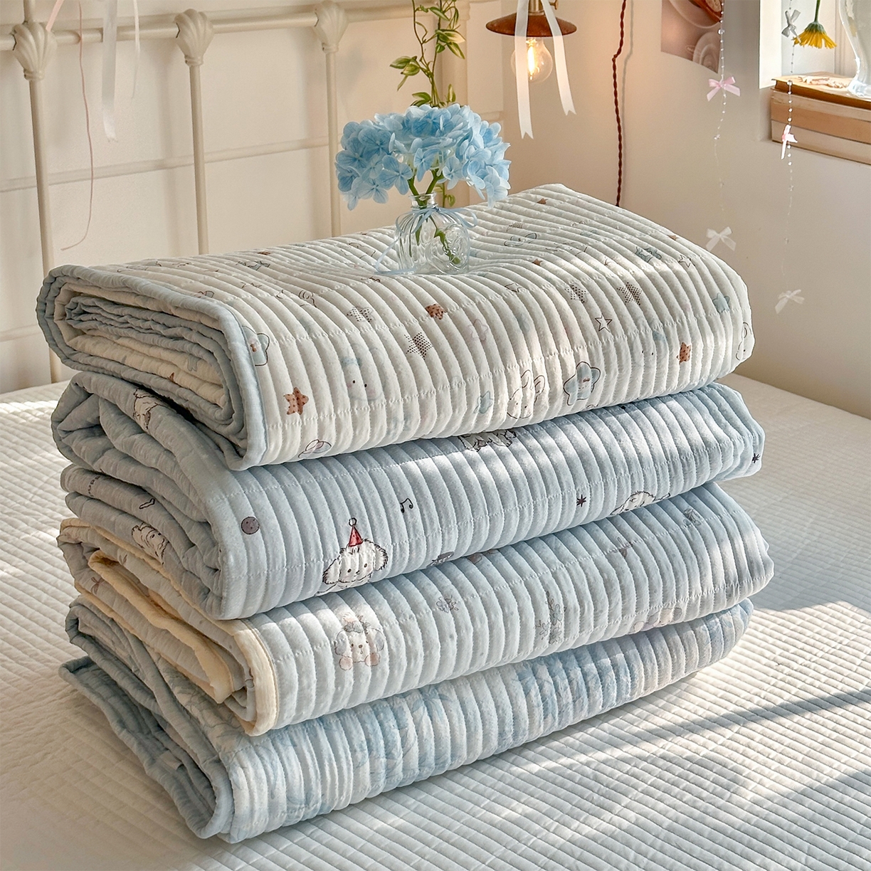 91家纺网 家纺一手货源 找家纺 优选良品 2026新款小清新直播热卖款云感双层纱木棉四件套系列（小红书热款推荐） 组合图仅供展示不可下单