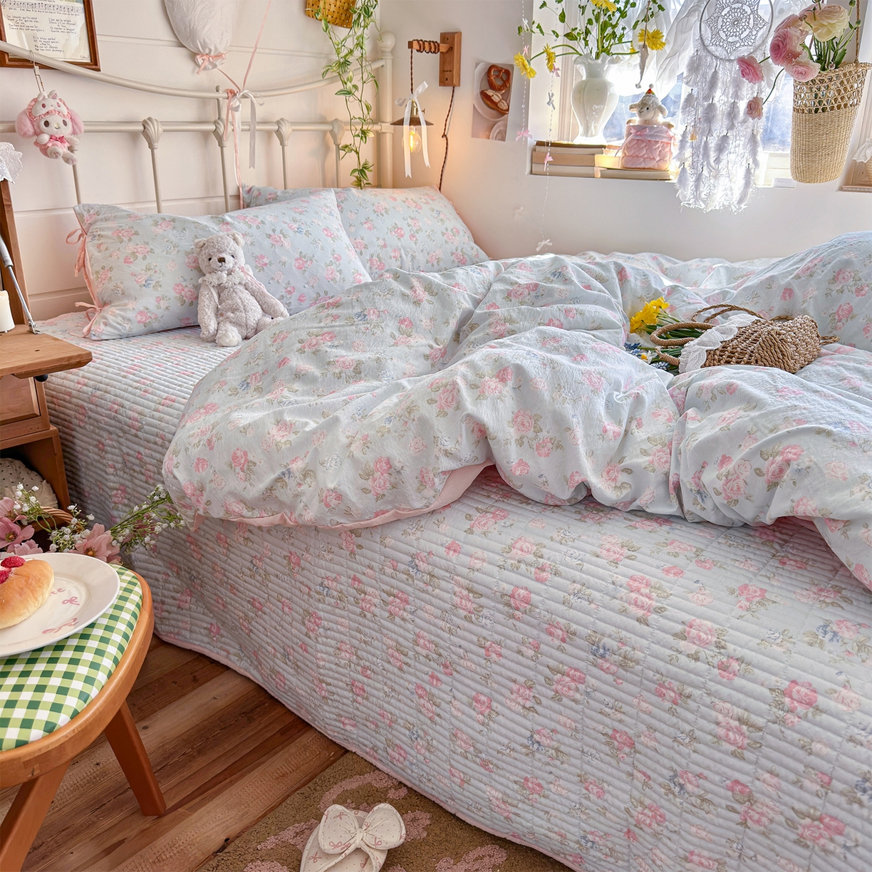 优选 2026新款小清新直播热卖款云感双层纱木棉床盖四件套系列 花韵