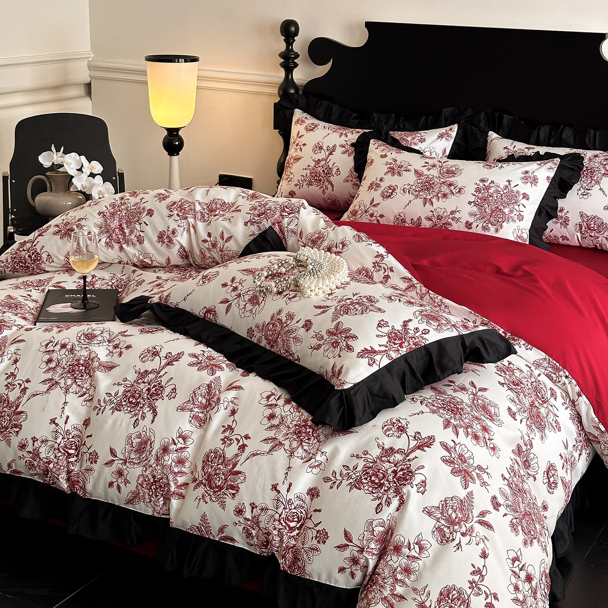 91家纺网 家纺一手货源 找家纺 （总）置顶家纺 2026新款数码印花褶皱拼接亲肤系列四件套-素澜