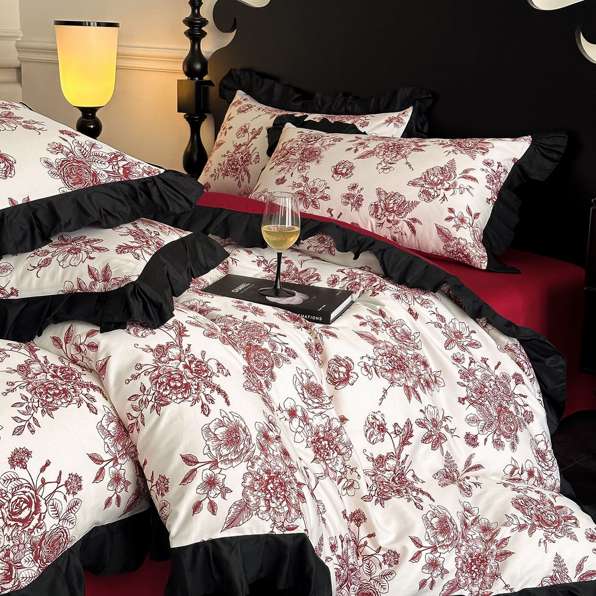 91家纺网 家纺一手货源 找家纺 （总）置顶家纺 2026新款数码印花褶皱拼接亲肤系列四件套-素澜