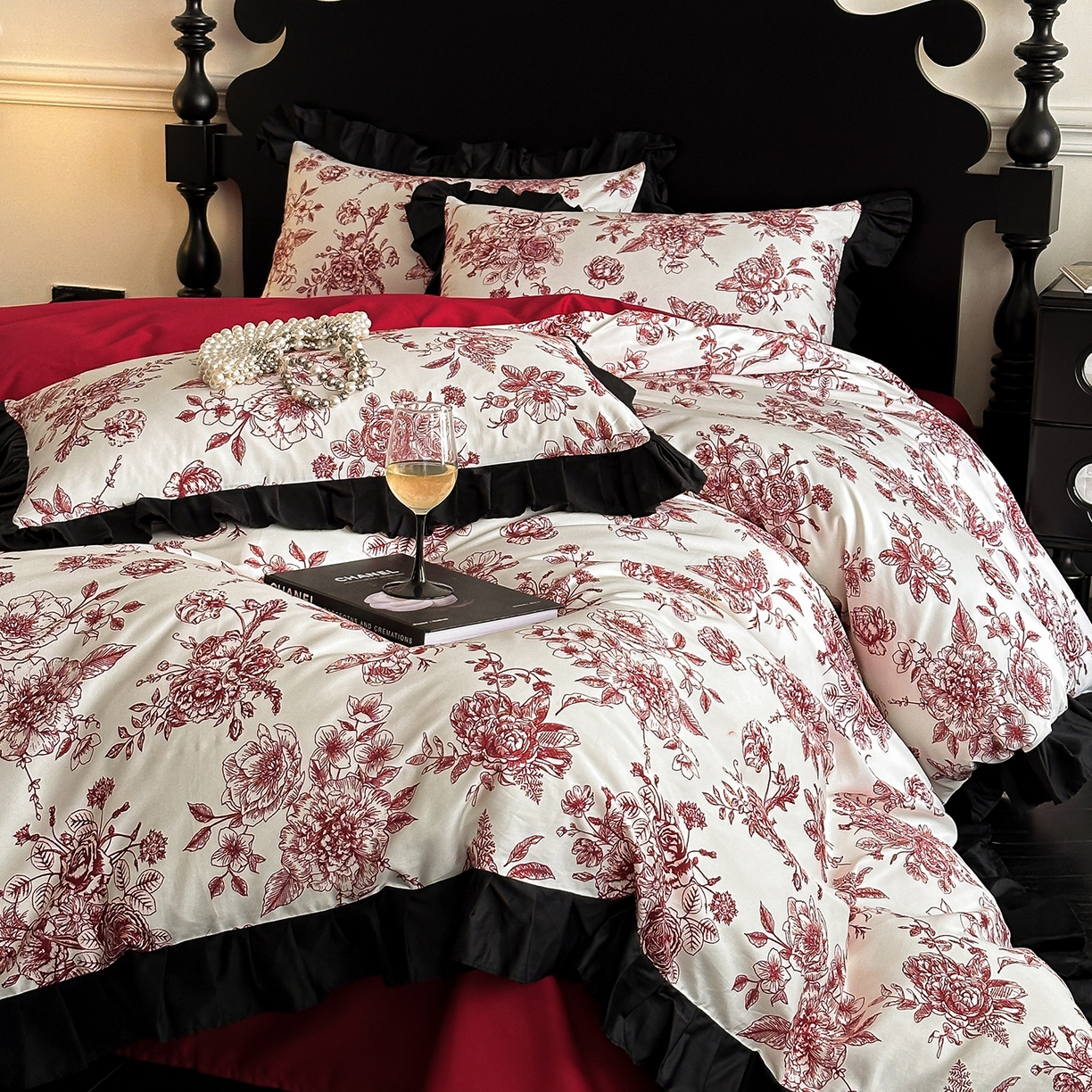 91家纺网 家纺一手货源 找家纺 （总）置顶家纺 2026新款数码印花褶皱拼接亲肤系列四件套-素澜