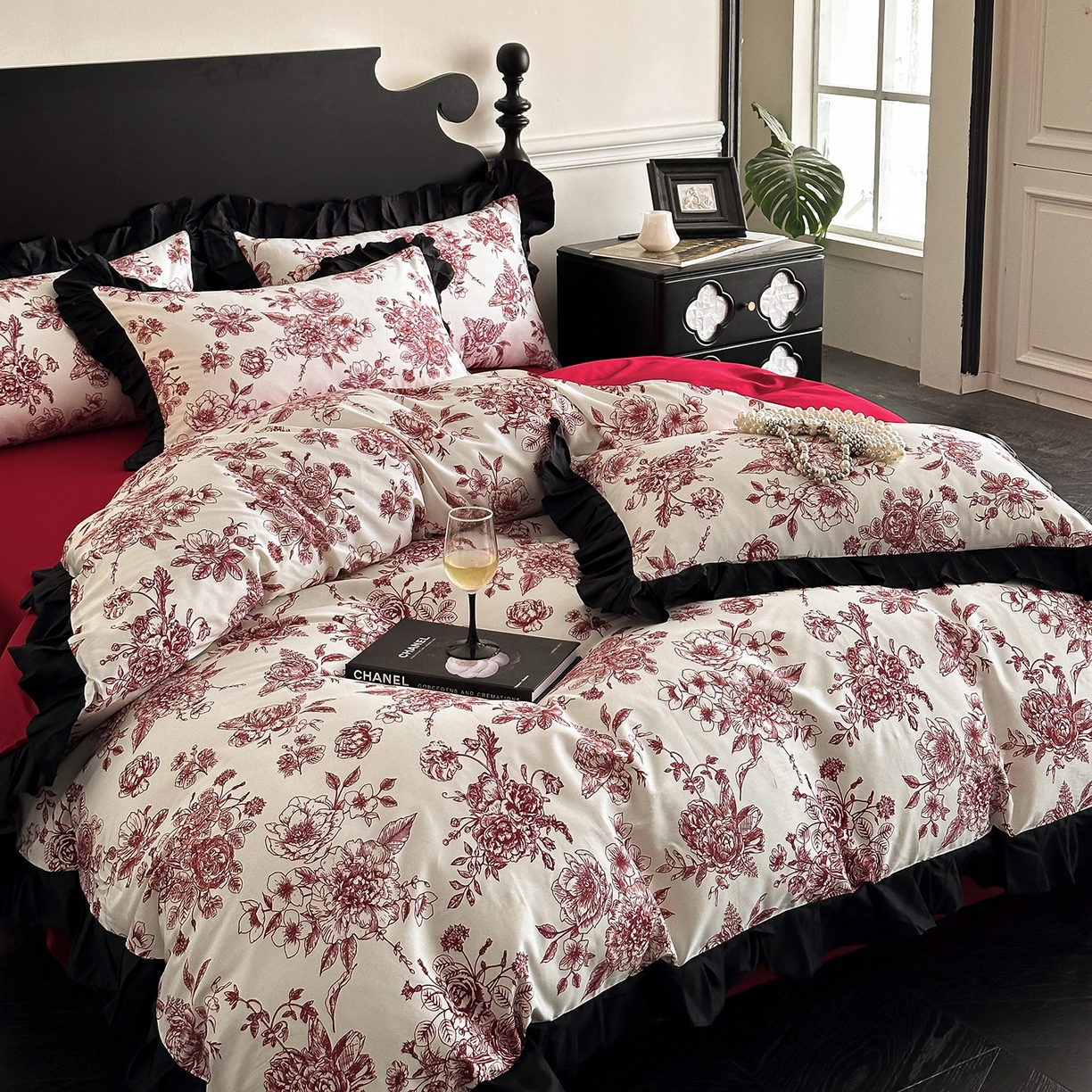 91家纺网 家纺一手货源 找家纺 （总）置顶家纺 2026新款数码印花褶皱拼接亲肤系列四件套-素澜