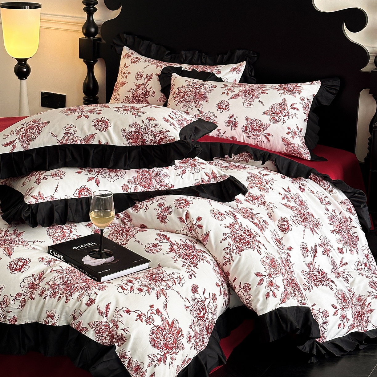 91家纺网 家纺一手货源 找家纺 （总）置顶家纺 2026新款数码印花褶皱拼接亲肤系列四件套-素澜