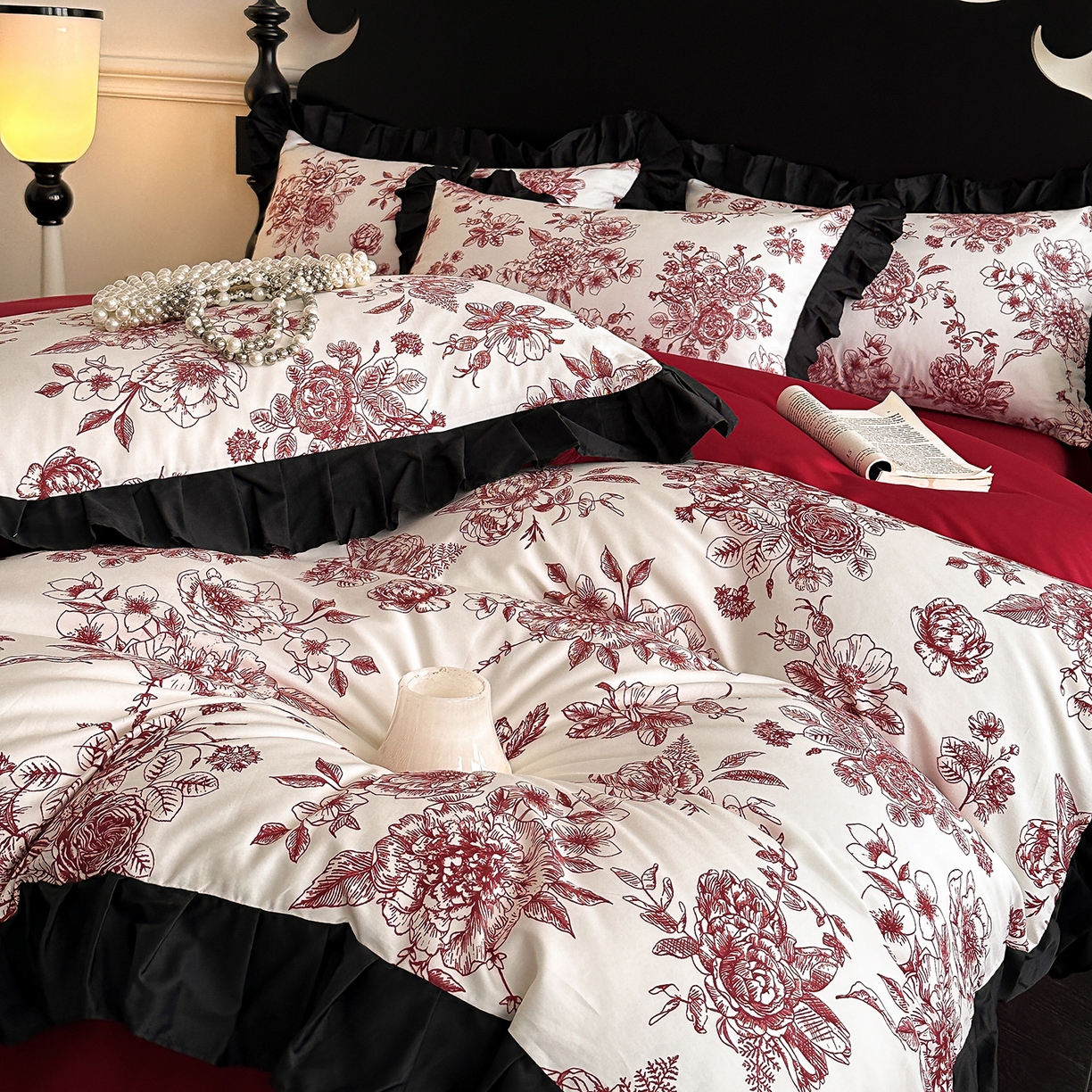 91家纺网 家纺一手货源 找家纺 （总）置顶家纺 2026新款数码印花褶皱拼接亲肤系列四件套-素澜