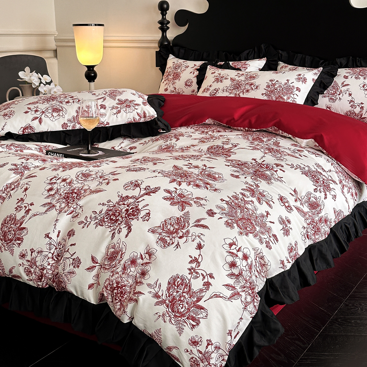 91家纺网 家纺一手货源 找家纺 （总）置顶家纺 2026新款数码印花褶皱拼接亲肤系列四件套-素澜