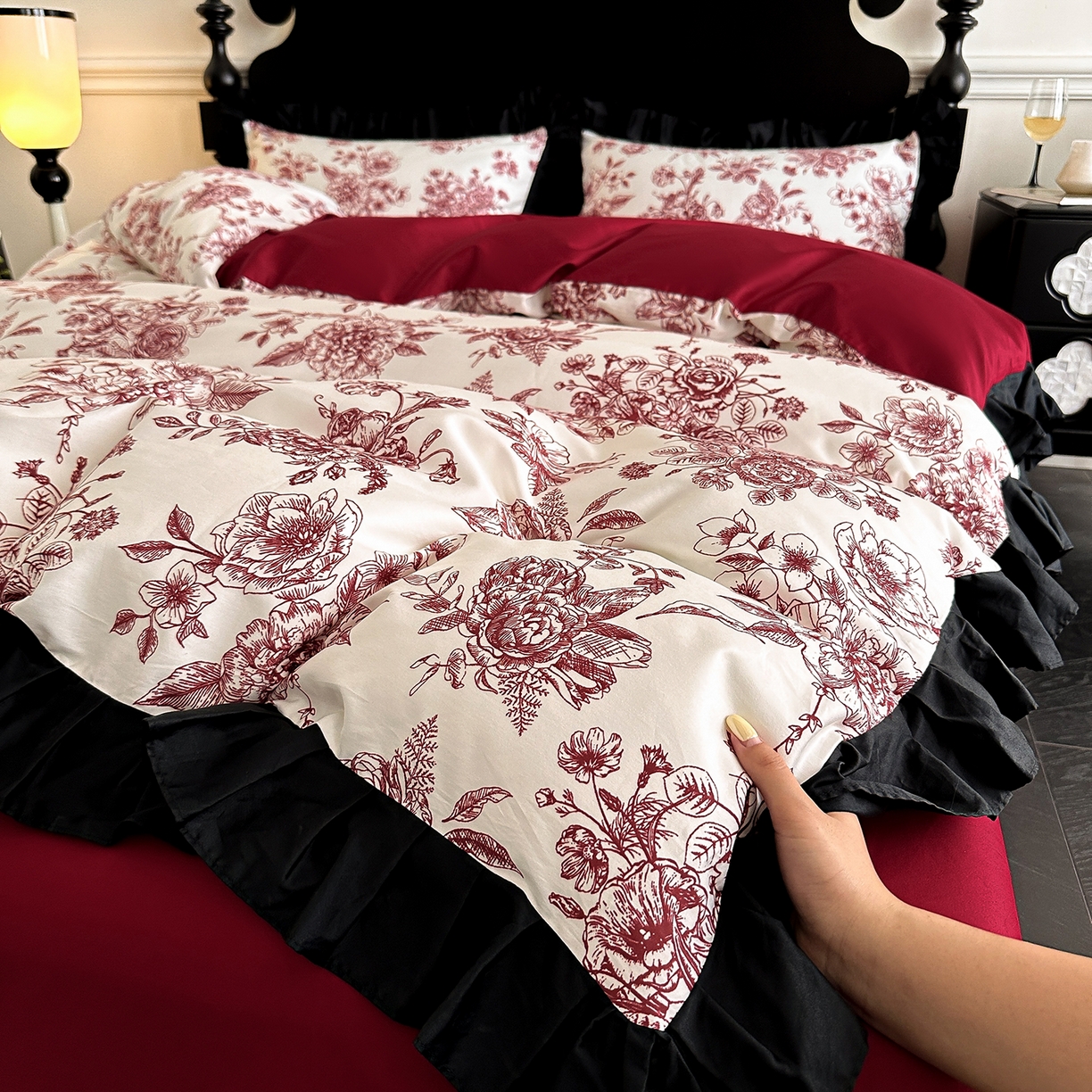 91家纺网 家纺一手货源 找家纺 （总）置顶家纺 2026新款数码印花褶皱拼接亲肤系列四件套-素澜