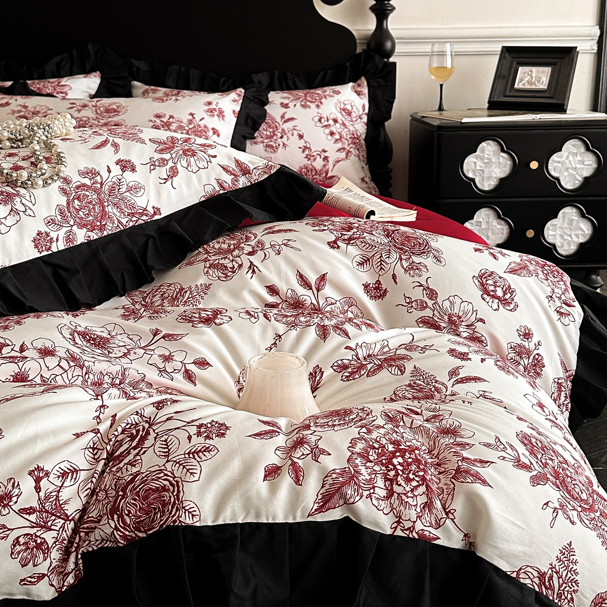 91家纺网 家纺一手货源 找家纺 （总）置顶家纺 2026新款数码印花褶皱拼接亲肤系列四件套-素澜