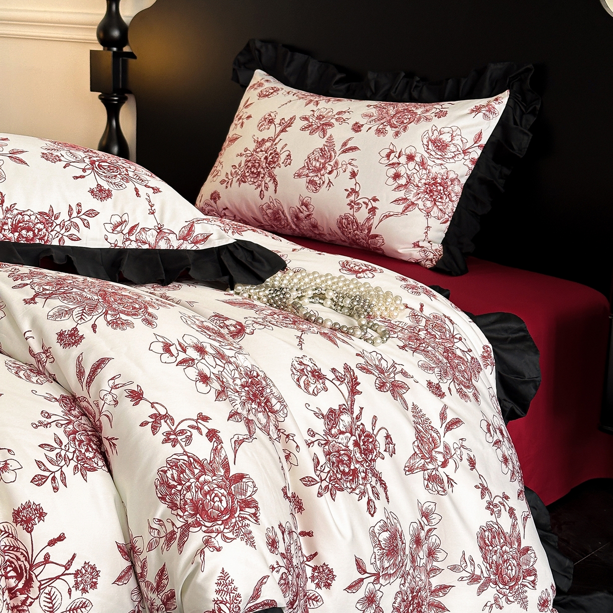 91家纺网 家纺一手货源 找家纺 （总）置顶家纺 2026新款数码印花褶皱拼接亲肤系列四件套-素澜