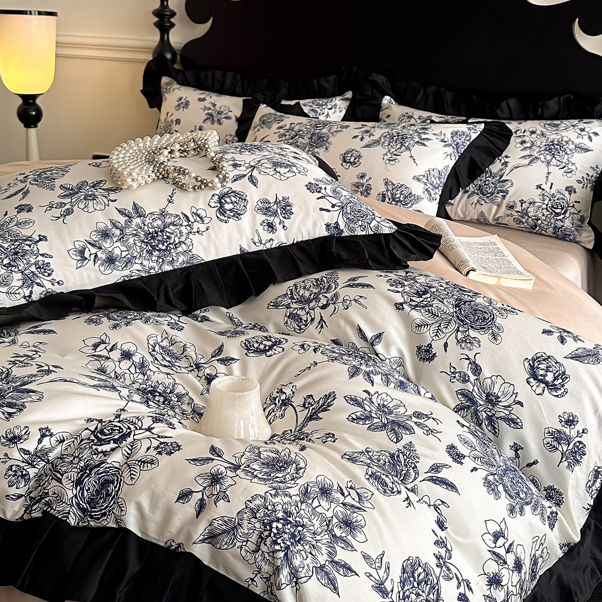 91家纺网 家纺一手货源 找家纺 置顶家纺 2026新款数码印花褶皱拼接亲肤系列四件套-素澜 珈蜜-咖