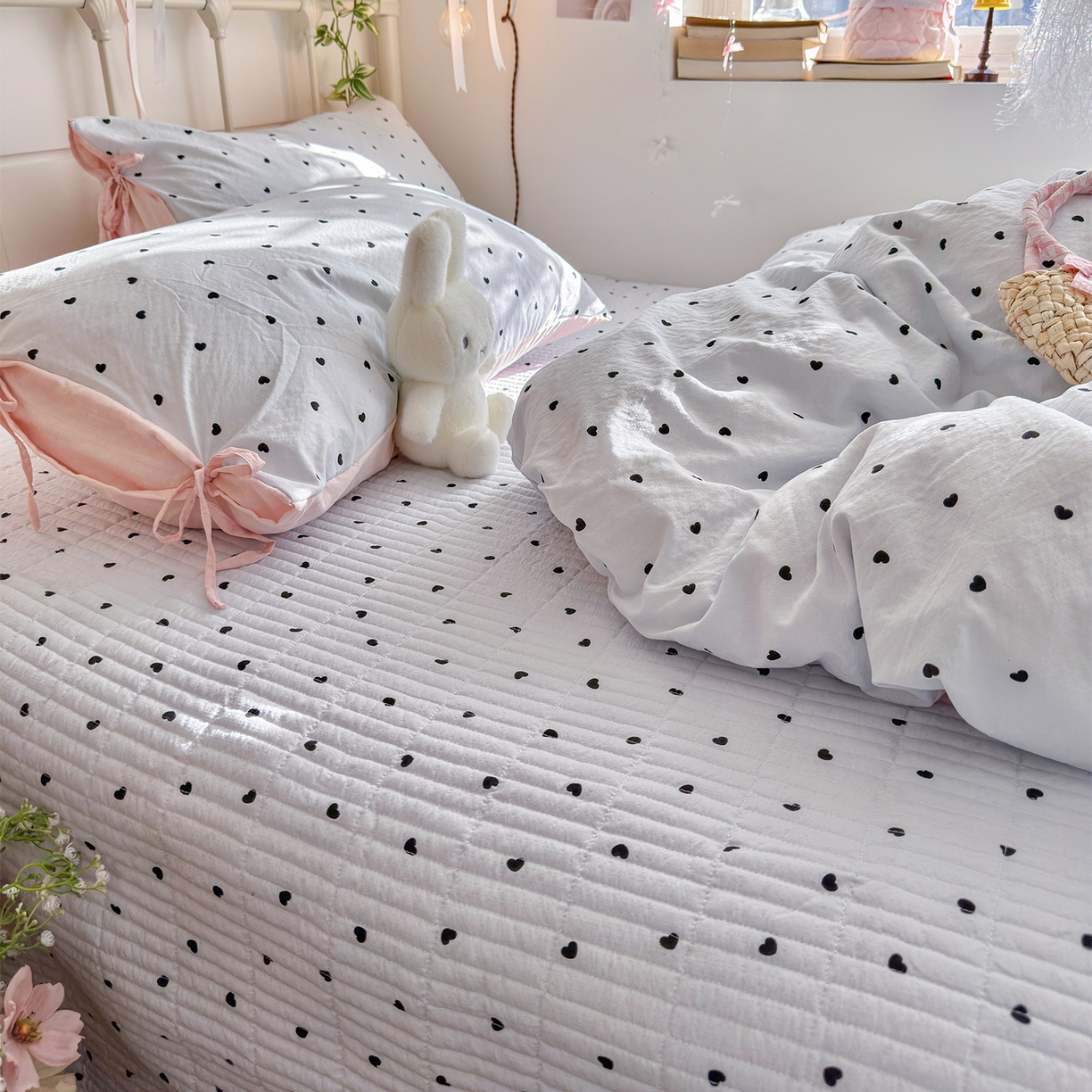 91家纺网 家纺一手货源 找家纺 优选 2026新款小清新直播热卖款云感双层纱木棉床盖四件套系列 洛可可