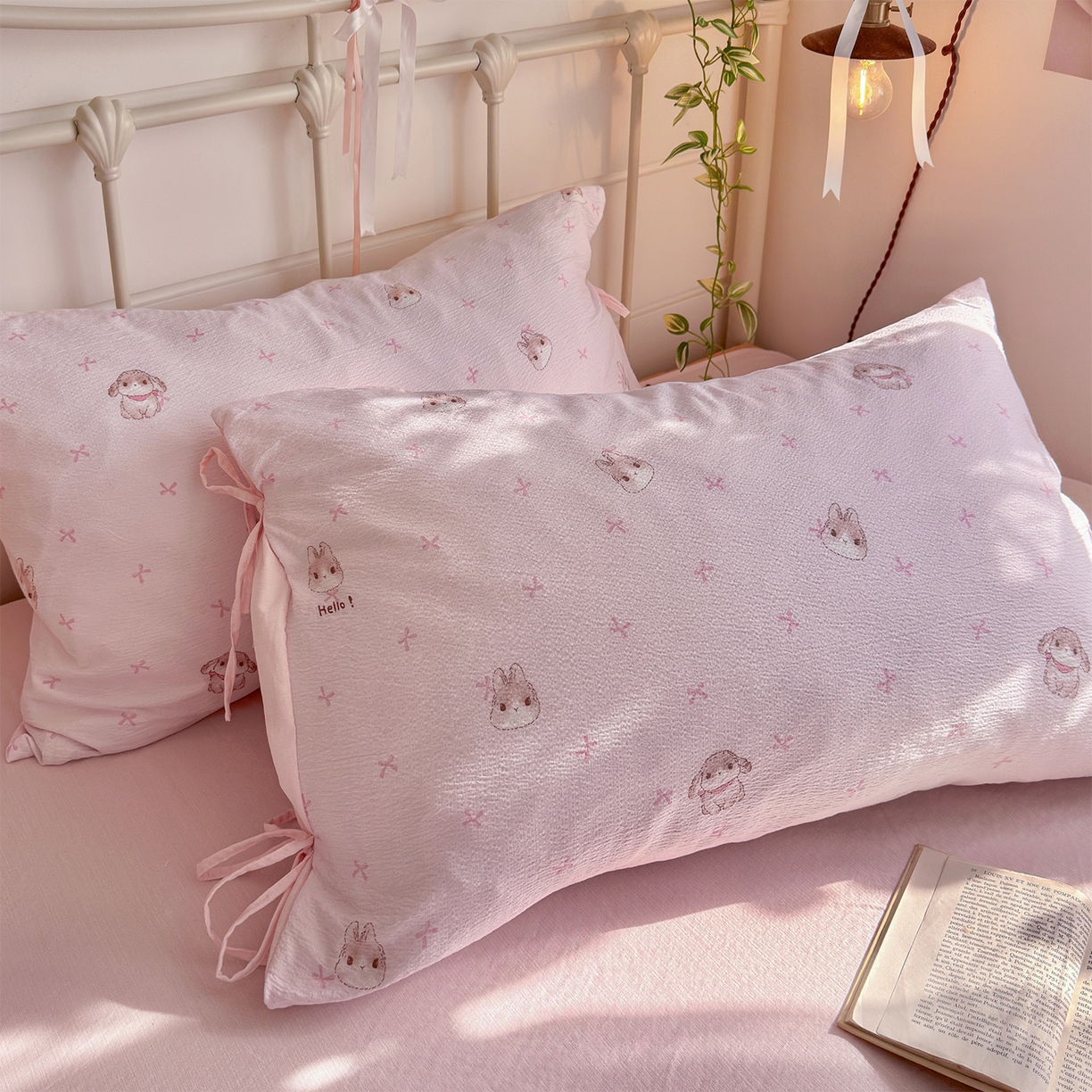 91家纺网 家纺一手货源 找家纺 优选 2026新款小清新直播热卖款云感双层纱木棉床盖四件套系列 萌萌免