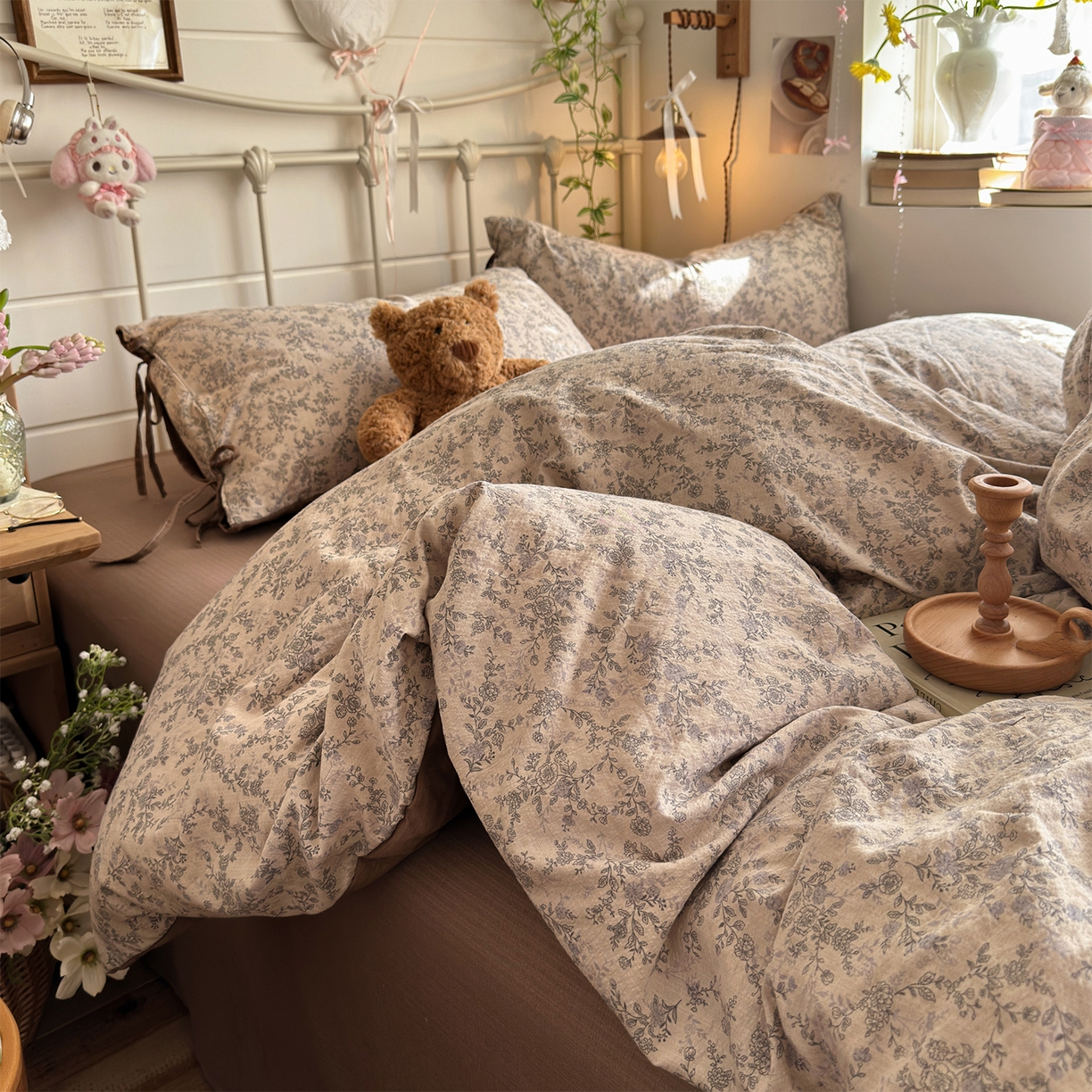 91家纺网 家纺一手货源 找家纺 优选 2026新款小清新直播热卖款云感双层纱木棉床盖四件套系列 清墨