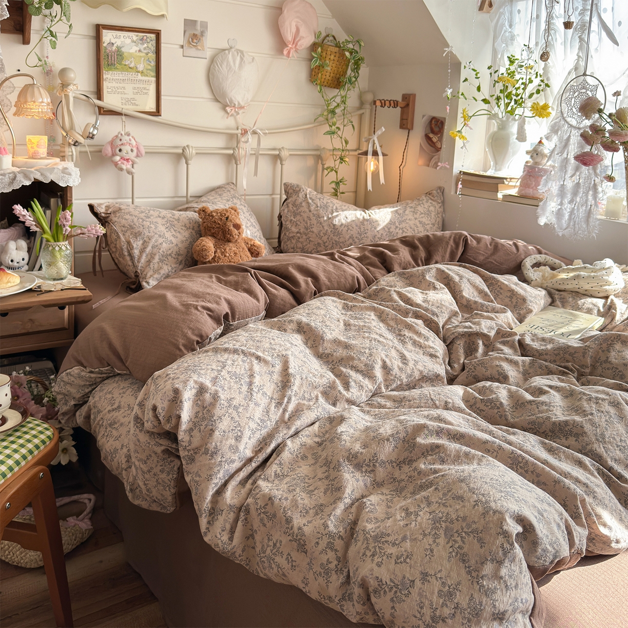 91家纺网 家纺一手货源 找家纺 优选 2026新款小清新直播热卖款云感双层纱木棉床盖四件套系列 清墨