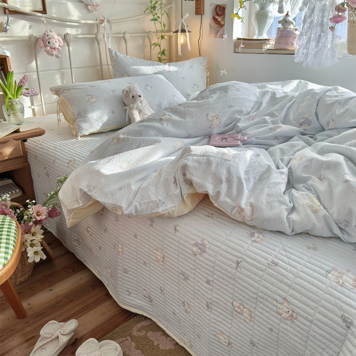 优选 2026新款小清新直播热卖款云感双层纱木棉床盖四件套系列 幸运狗狗