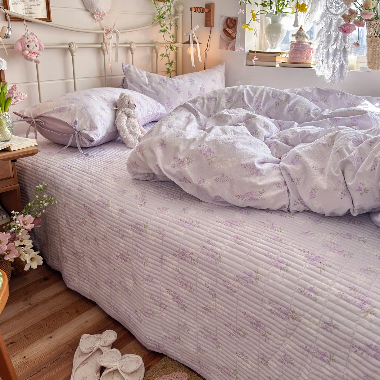 91家纺网 家纺一手货源 找家纺 （总）优选良品 2026新款小清新直播热卖款云感双层纱木棉床盖四件套系列