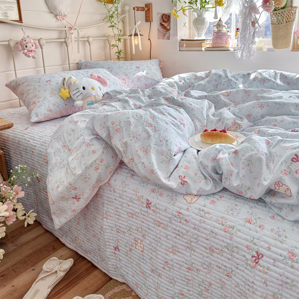 91家纺网 家纺一手货源 找家纺 （总）优选良品 2026新款小清新直播热卖款云感双层纱木棉床盖四件套系列