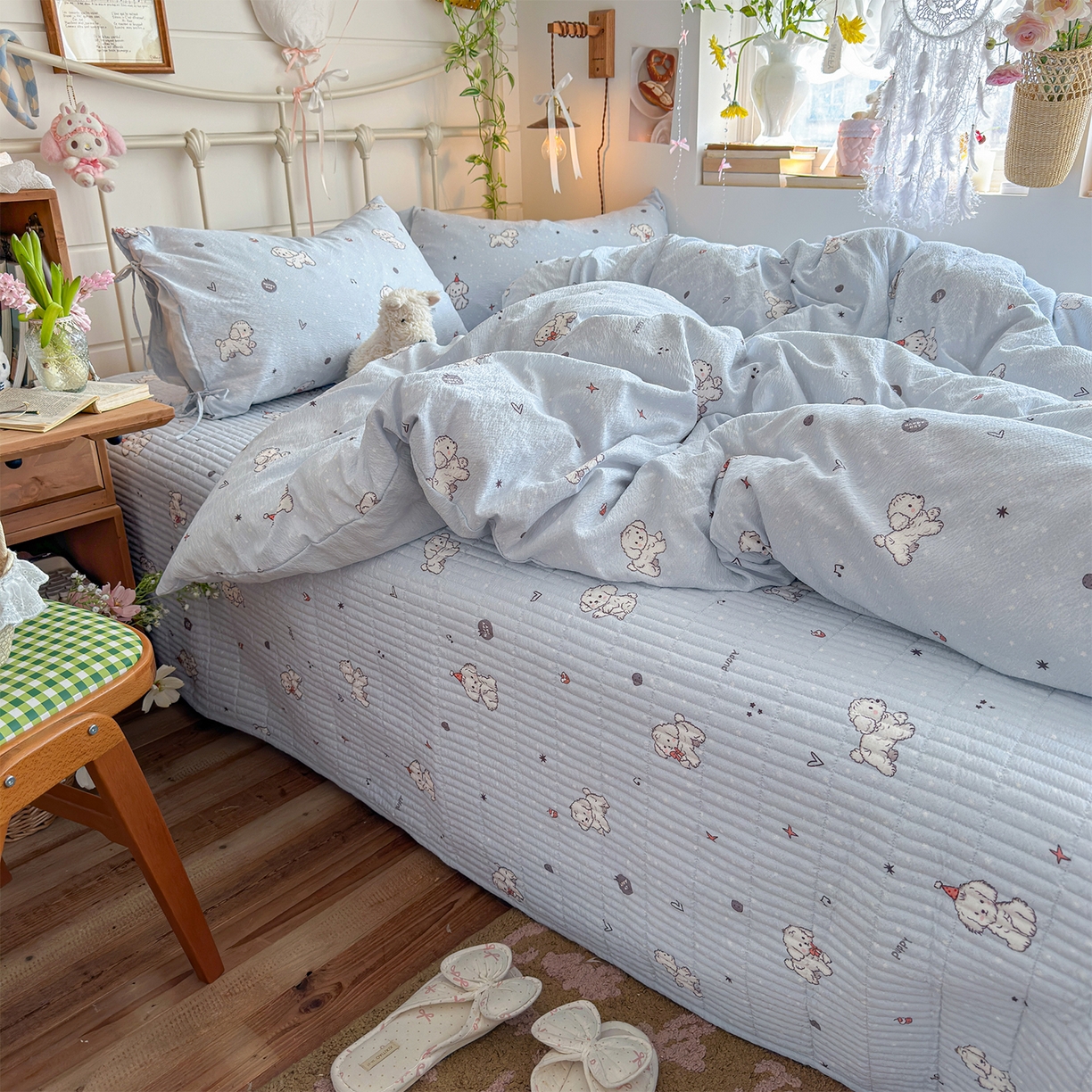 91家纺网 家纺一手货源 找家纺 （总）优选良品 2026新款小清新直播热卖款云感双层纱木棉床盖四件套系列