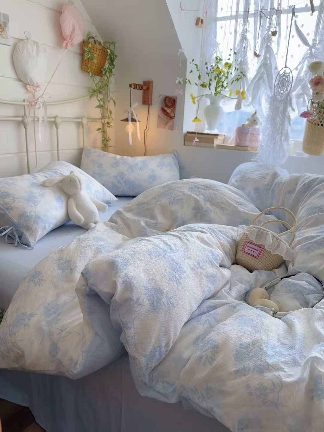 91家纺网 家纺一手货源 找家纺 优选良品 2026新款小清新直播热卖款云感双层纱木棉床盖四件套系列 冰菱花