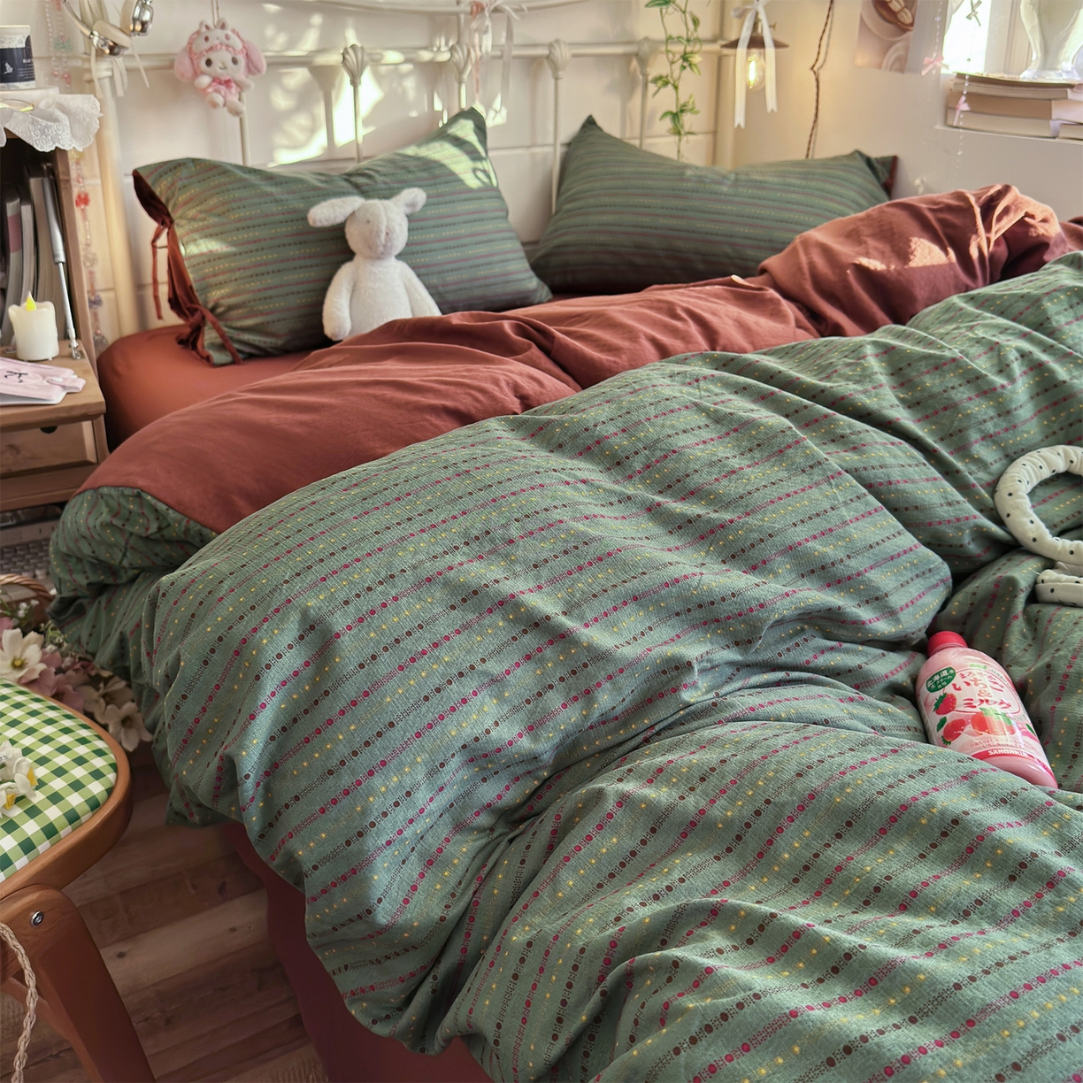 91家纺网 家纺一手货源 找家纺 优选良品 2026新款小清新直播热卖款云感双层纱木棉床盖四件套系列 费尔岛