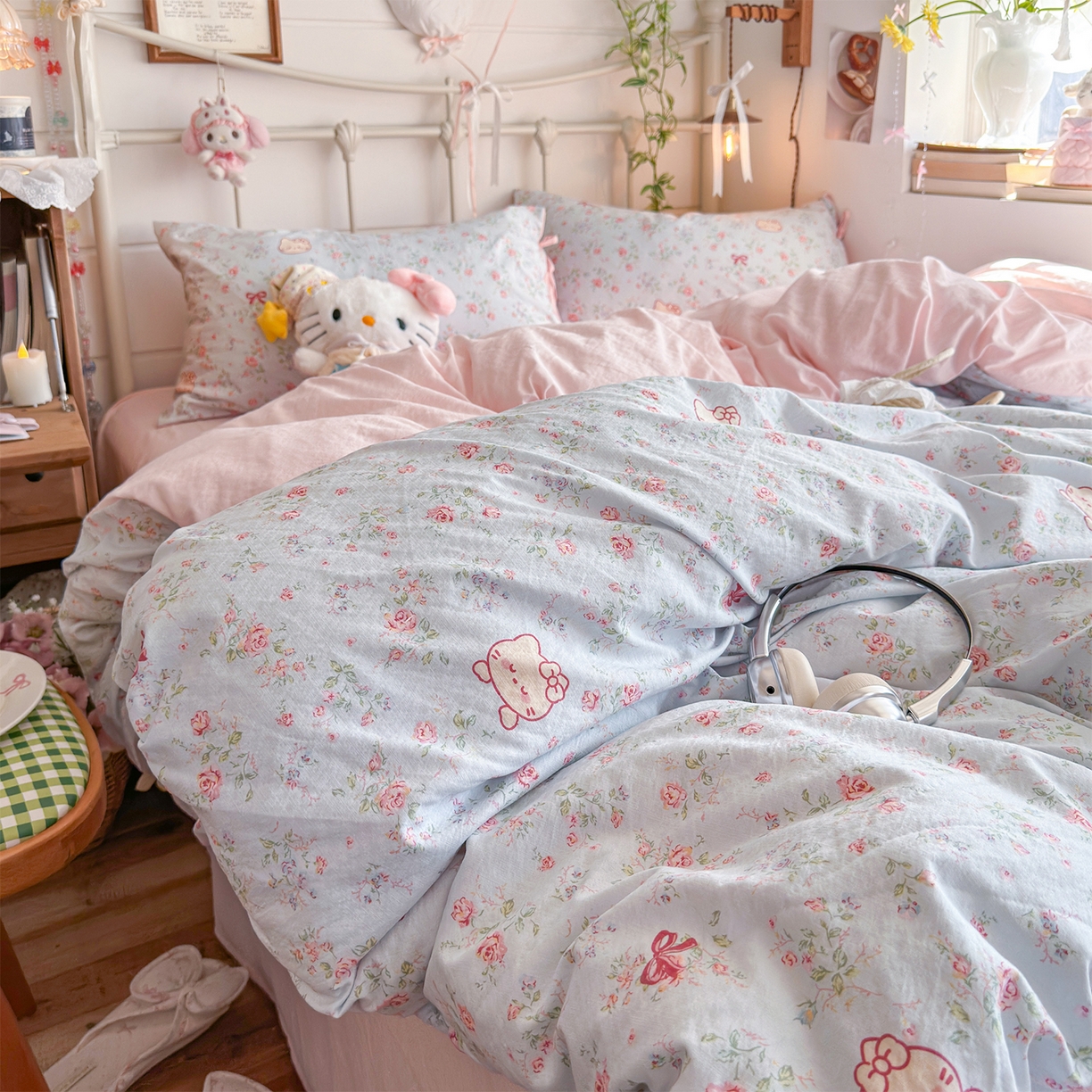 91家纺网 家纺一手货源 找家纺 优选良品 2026新款小清新直播热卖款云感双层纱木棉床盖四件套系列 花甜喵