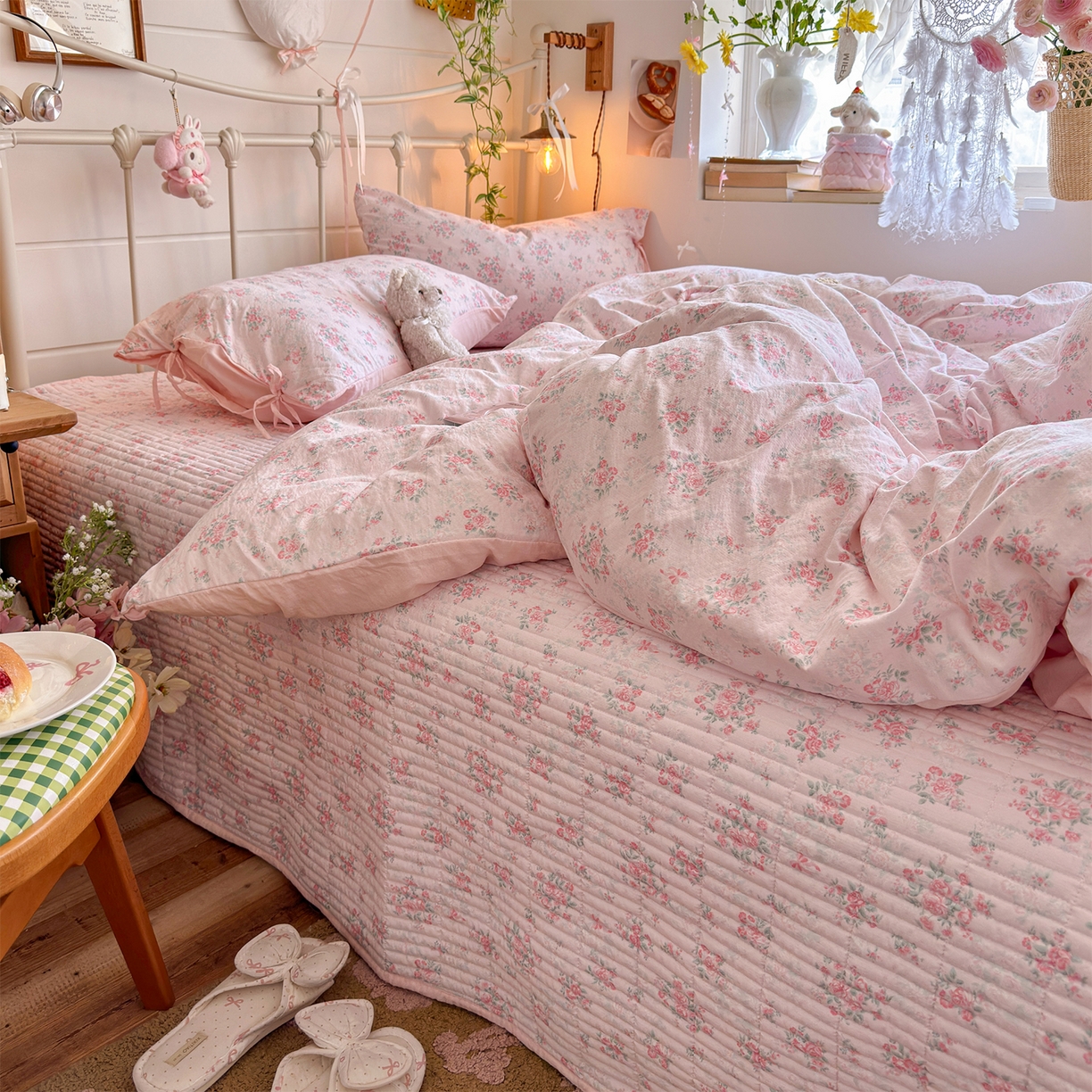 优选良品 2026新款小清新直播热卖款云感双层纱木棉床盖四件套系列 花漾