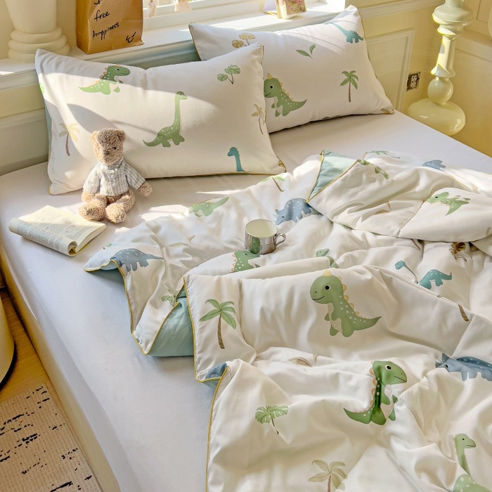 91家纺网 家纺一手货源 找家纺 铺尚美家纺 2026新款A类水洗双层纱大豆夏被子被芯 绿茵恐龙