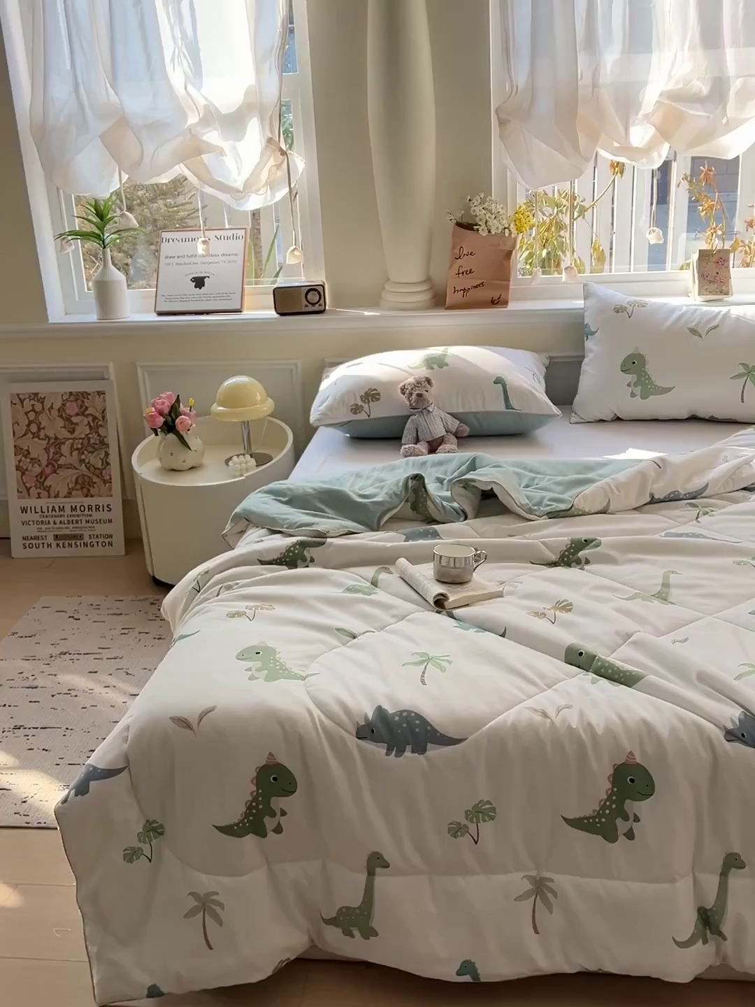 91家纺网 家纺一手货源 找家纺 铺尚美家纺 2026新款A类水洗双层纱大豆夏被子被芯 绿茵恐龙