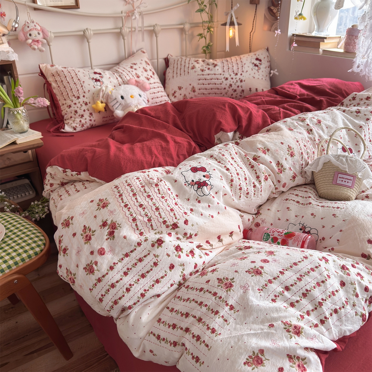 91家纺网 家纺一手货源 找家纺 优选良品 2026新款小清新直播热卖款云感双层纱木棉床盖四件套系列 浪漫kt