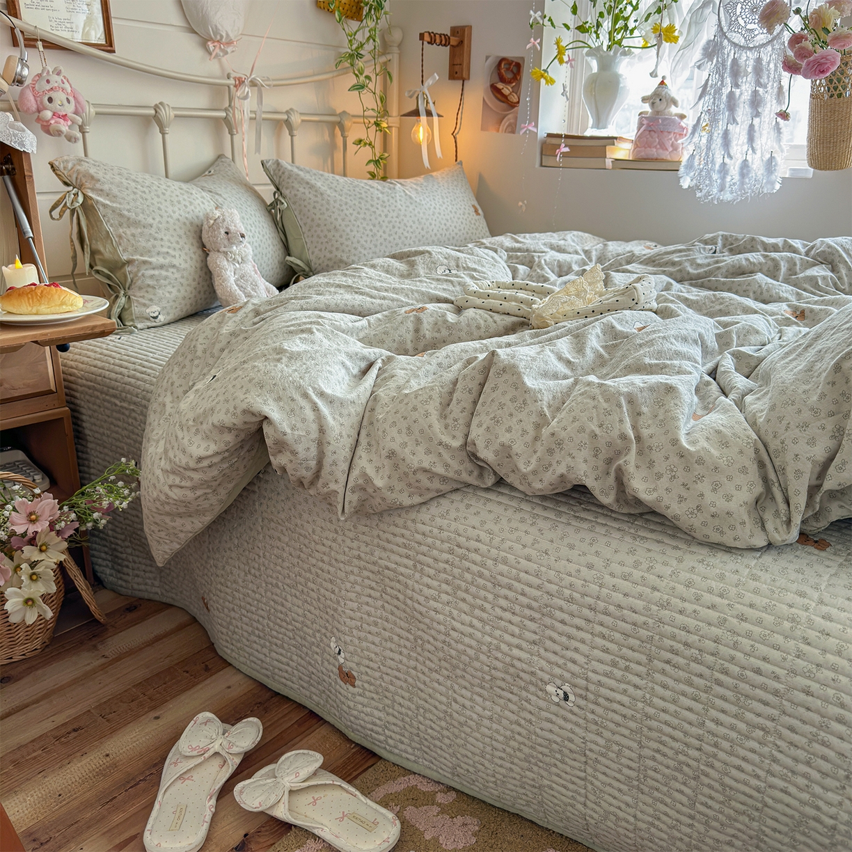 优选良品 2026新款小清新直播热卖款云感双层纱木棉床盖四件套系列 两只汪汪