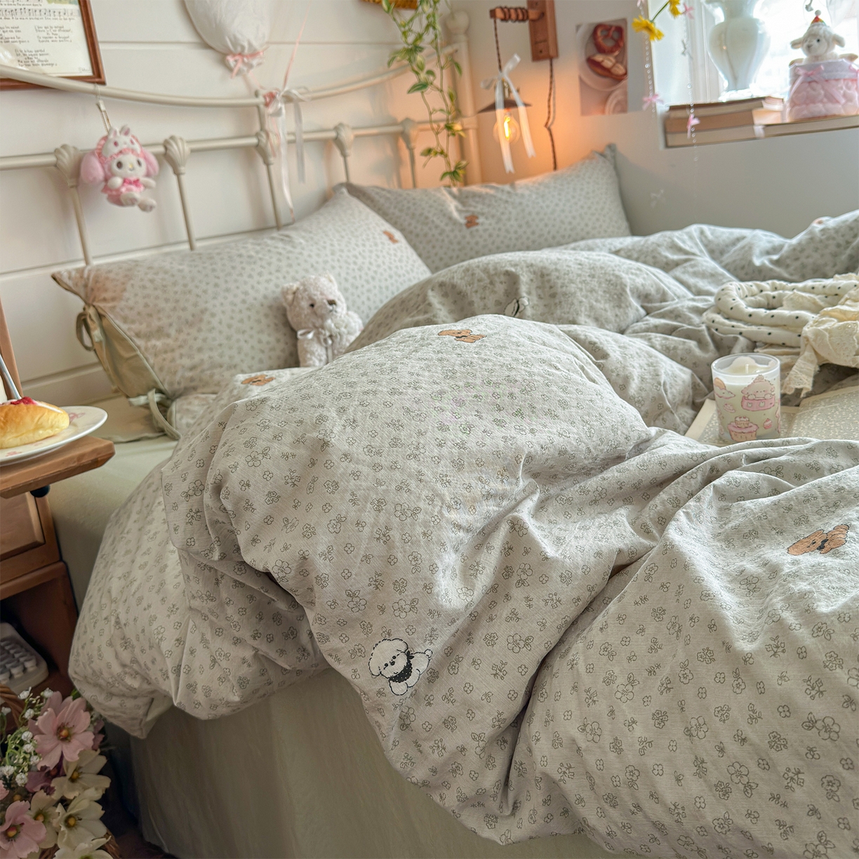 91家纺网 家纺一手货源 找家纺 优选良品 2026新款小清新直播热卖款云感双层纱木棉床盖四件套系列 两只汪汪