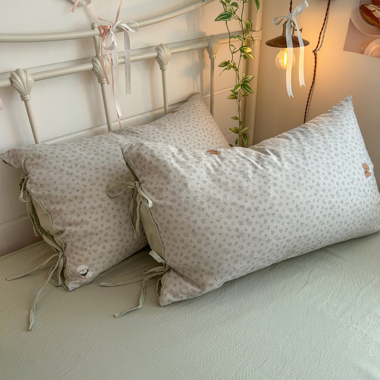 91家纺网 家纺一手货源 找家纺 优选良品 2026新款小清新直播热卖款云感双层纱木棉床盖四件套系列 两只汪汪