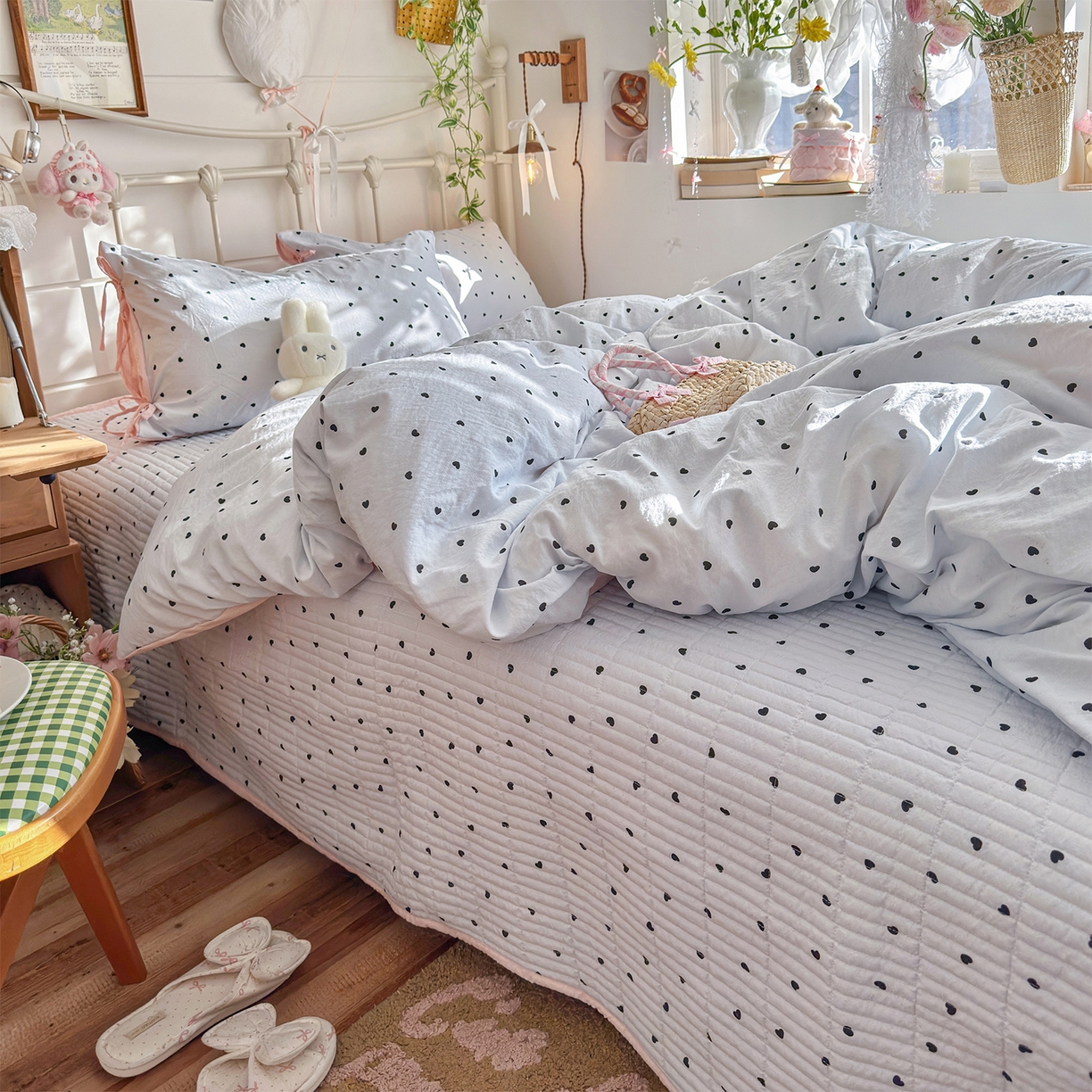 优选良品 2026新款小清新直播热卖款云感双层纱木棉床盖四件套系列 洛可可