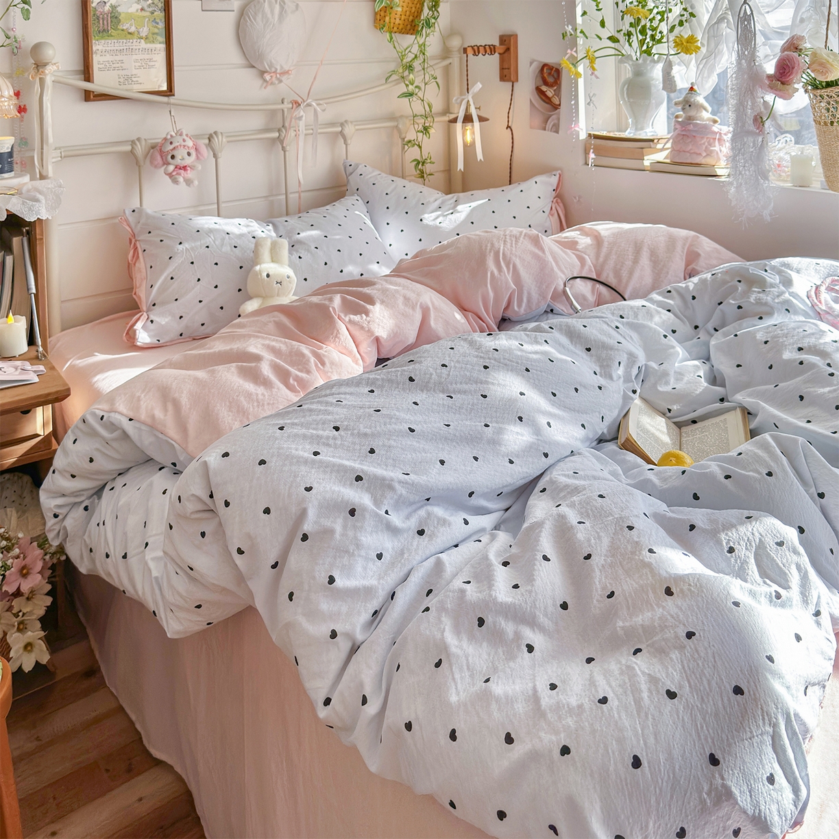 91家纺网 家纺一手货源 找家纺 优选良品 2026新款小清新直播热卖款云感双层纱木棉床盖四件套系列 洛可可