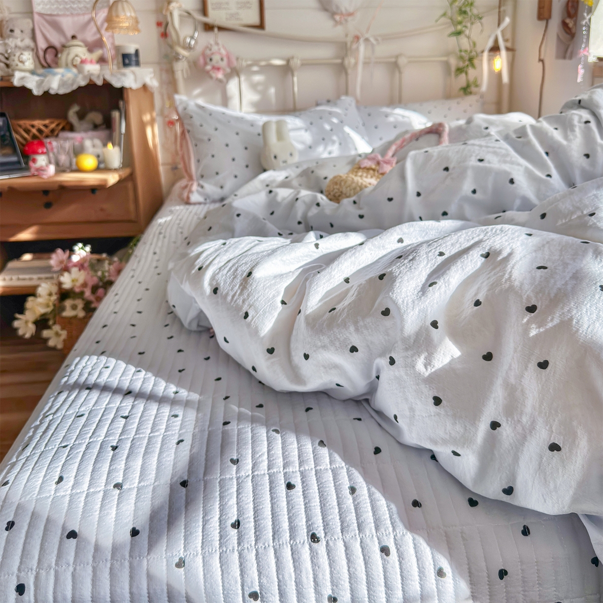 91家纺网 家纺一手货源 找家纺 优选良品 2026新款小清新直播热卖款云感双层纱木棉床盖四件套系列 洛可可