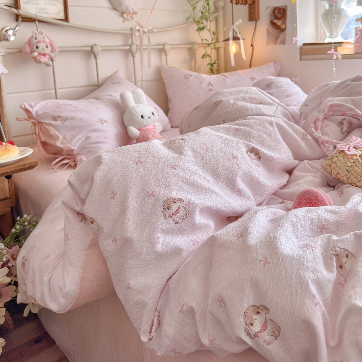 91家纺网 家纺一手货源 找家纺 优选良品 2026新款小清新直播热卖款云感双层纱木棉床盖四件套系列 萌萌免