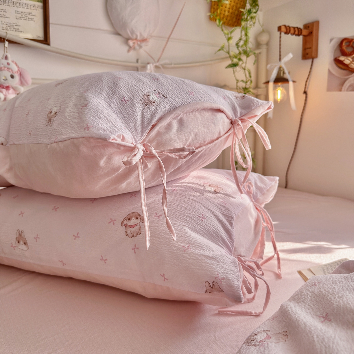 91家纺网 家纺一手货源 找家纺 优选良品 2026新款小清新直播热卖款云感双层纱木棉床盖四件套系列 萌萌免