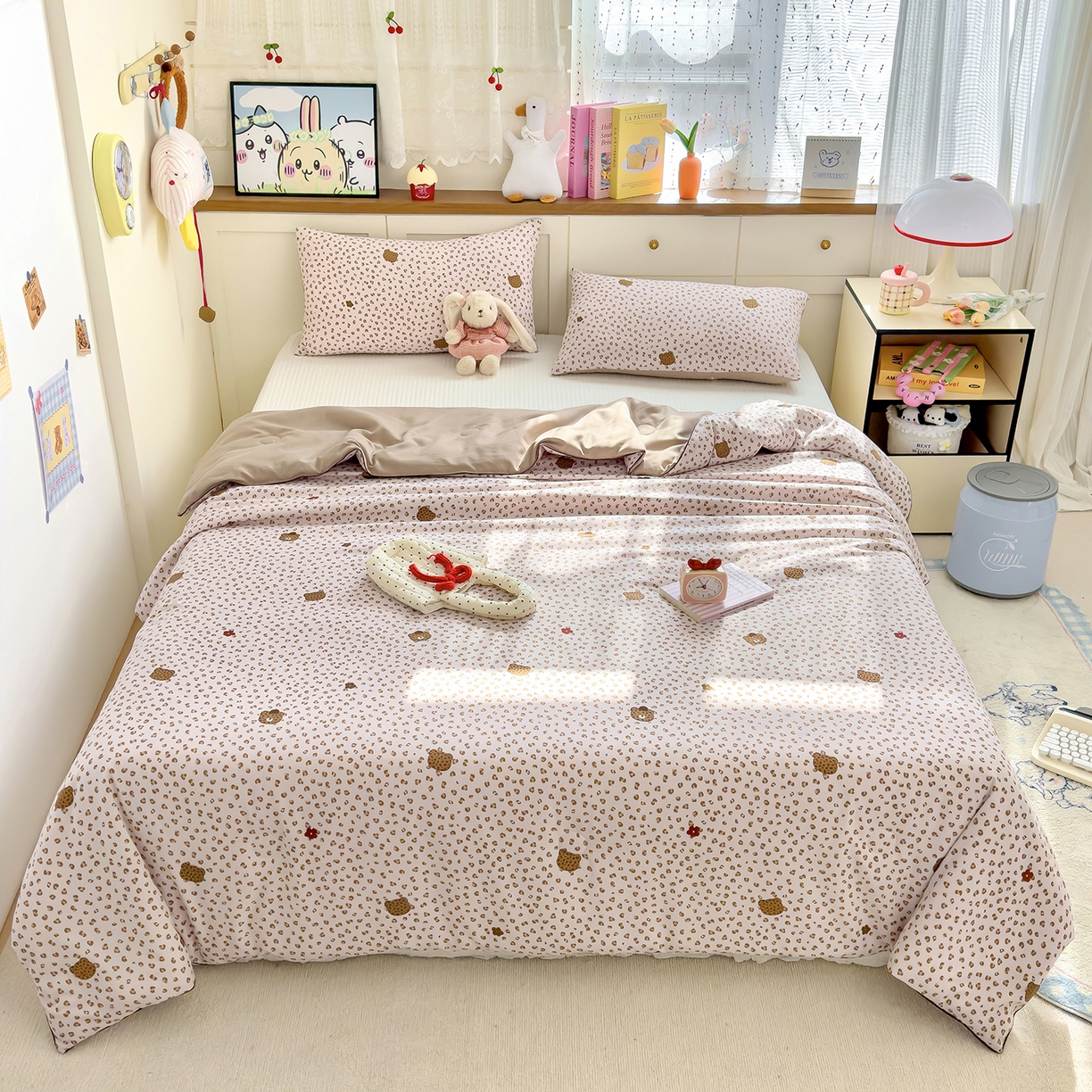 91家纺网 家纺一手货源 找家纺 铺尚美家纺 2026新款A类水洗双层纱大豆夏被子被芯 豹纹熊